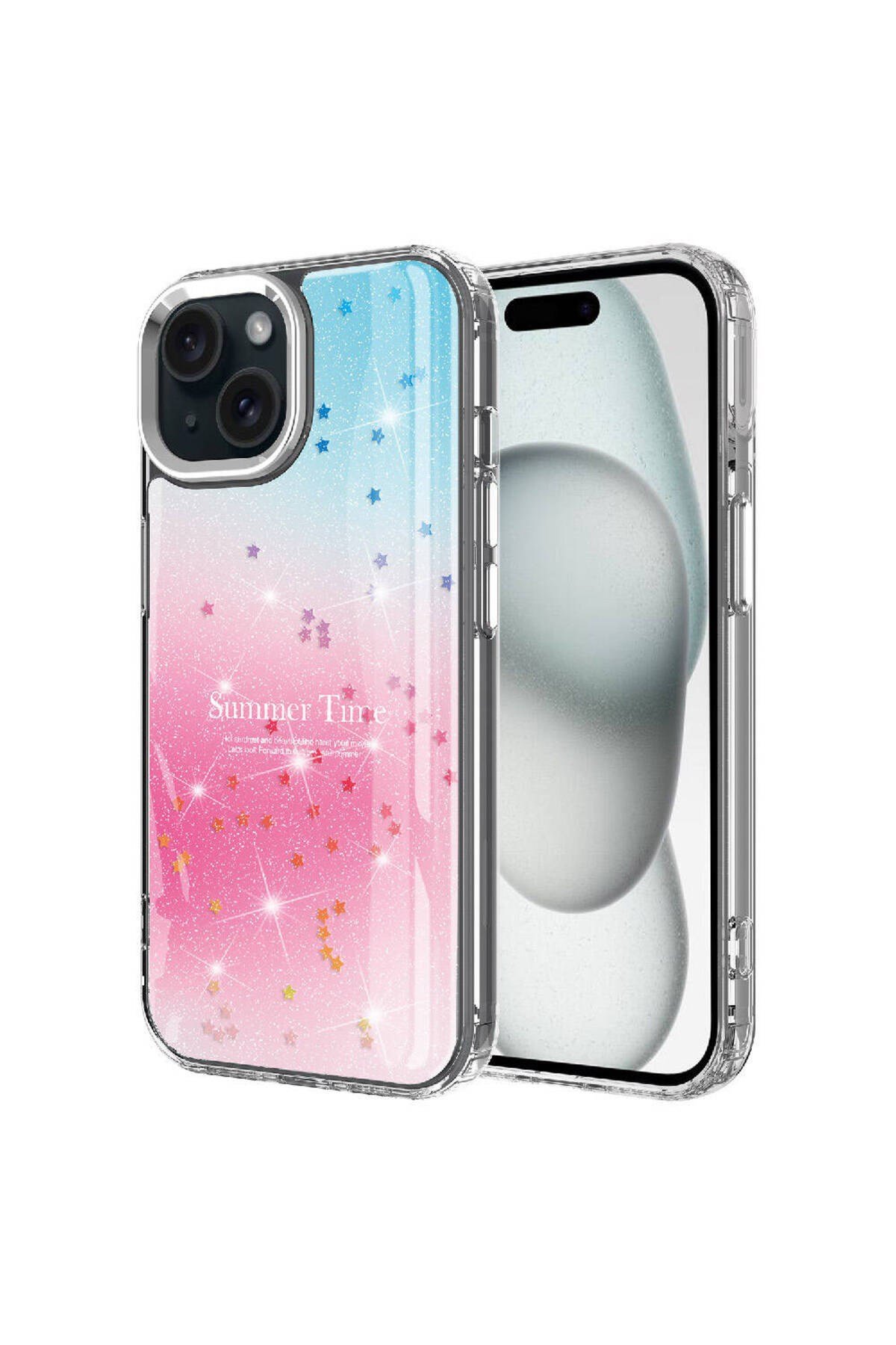 iPhone 14 Uyumlu Simli Desenli Parlak NVTH Task Kılıf-Pembe