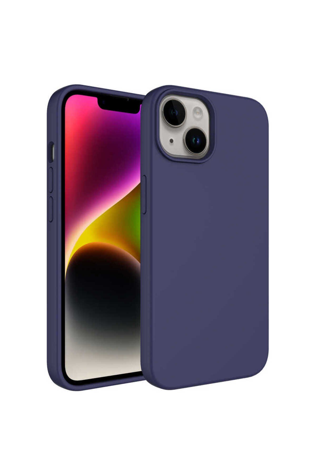 iPhone 14 Uyumlu Sıvı Teknolojili Silinebilir Sert NVTH Kivi Kılıf-Lacivert