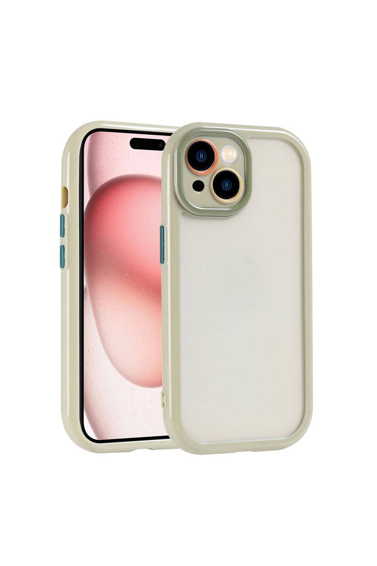 iPhone 15 Kılıf Kamera Korumalı Renkli Kenar ve Çerçeve Tasarımlı NVTH Vitamin Kapak-Yeşil