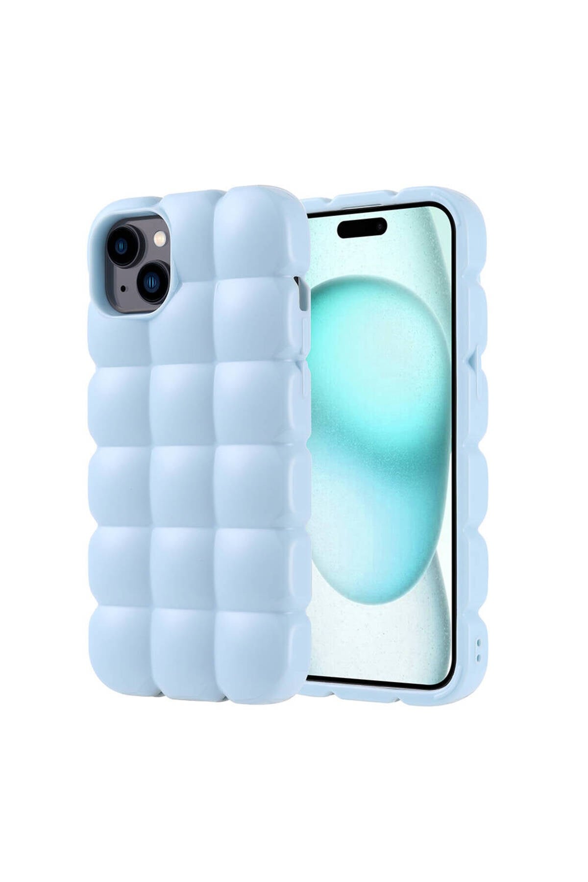 iPhone 15 Plus Kılıf Parlak Esnek Silikon NVTH Dom Dom Kapak - Mavi