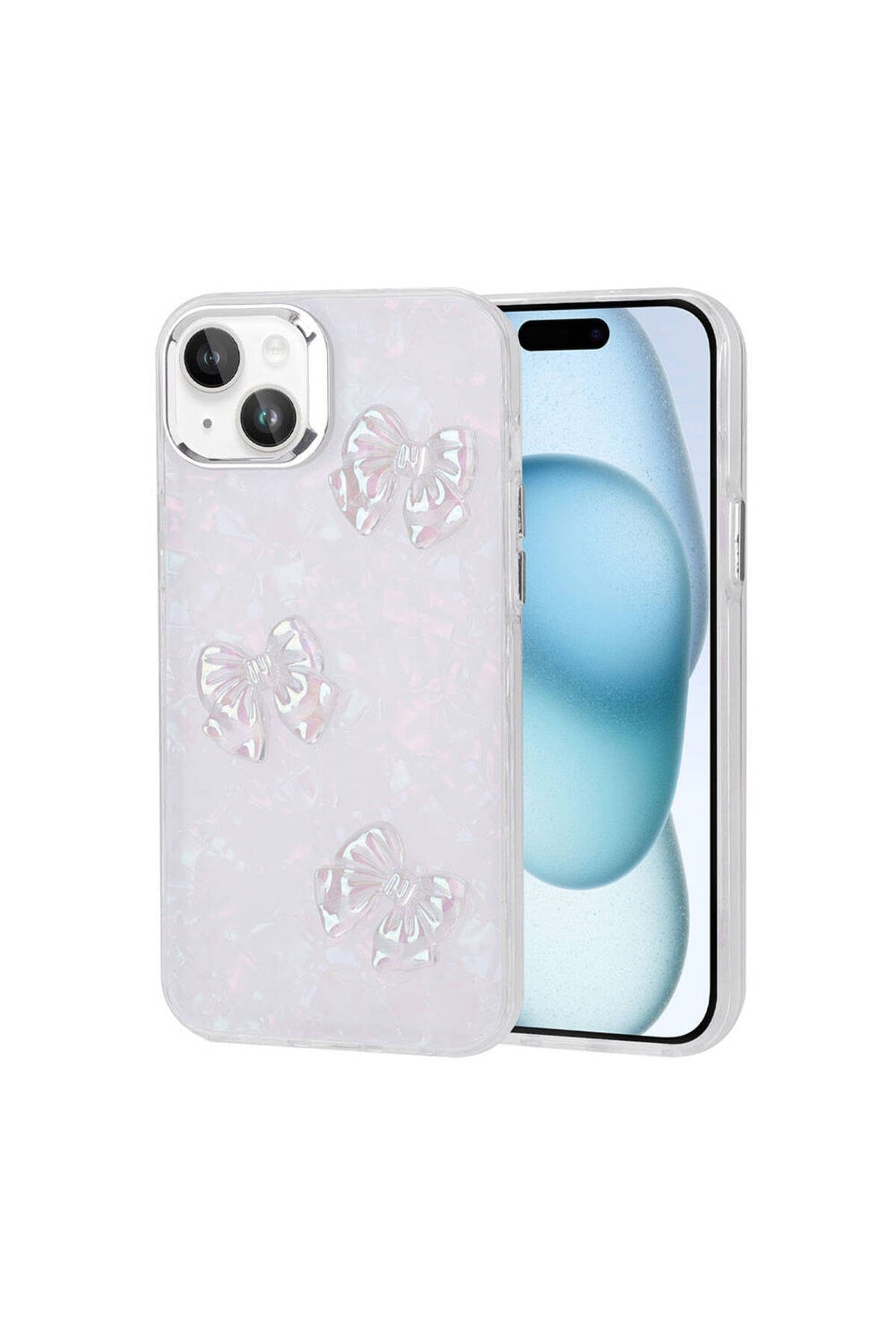 iPhone 15 Plus Uyumlu Kabartma Figürlü Parlak NVTH Eralli Silikon Kılıf-Kelebek