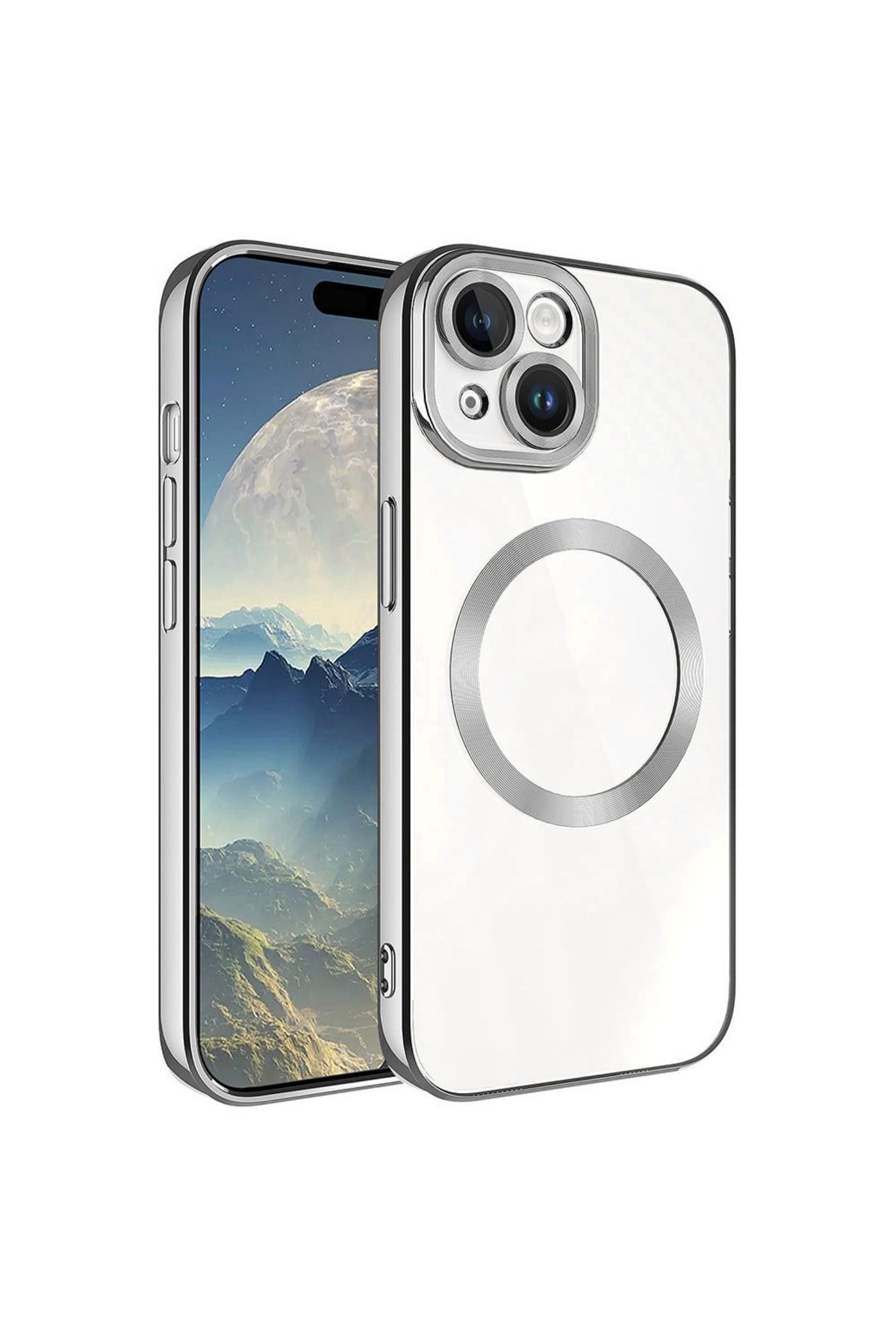 iPhone 15 Plus Uyumlu Magsafe Wireless Şarj Özellikli NVTH Setro Silikon-Koyu Gri
