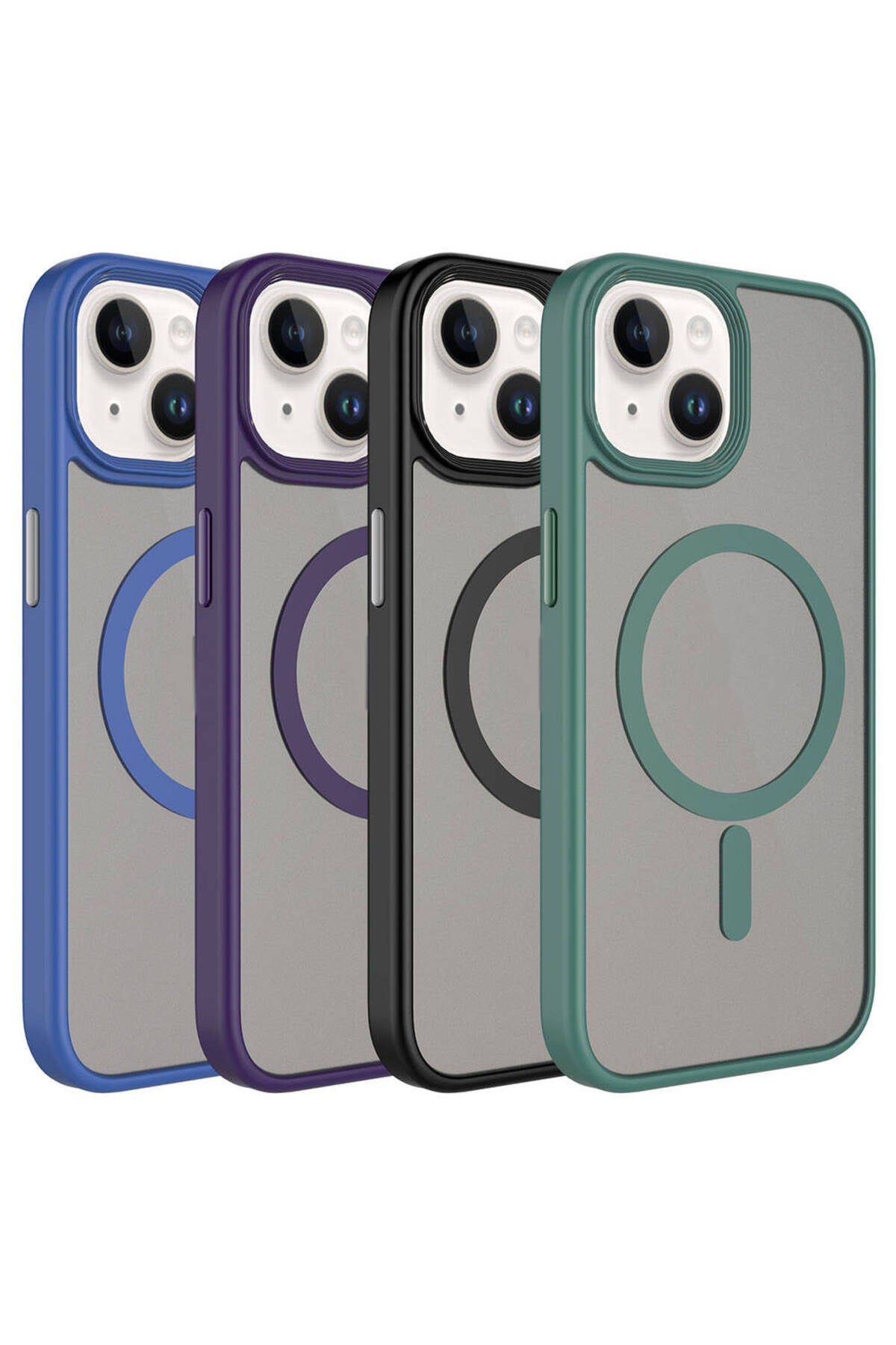 iPhone 15 Plus Uyumlu Mat Arka Yüzey Wireless Şarj Özellikli NVTH Flet Magsafe Kılıf-Siyah