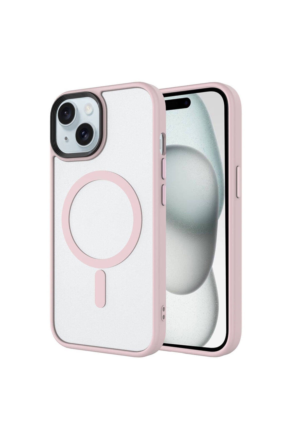 iPhone 15 Plus Uyumlu Mat Arka Yüzey Wireless Şarj Özellikli NVTH Flet Magsafe Kılıf-Pembe