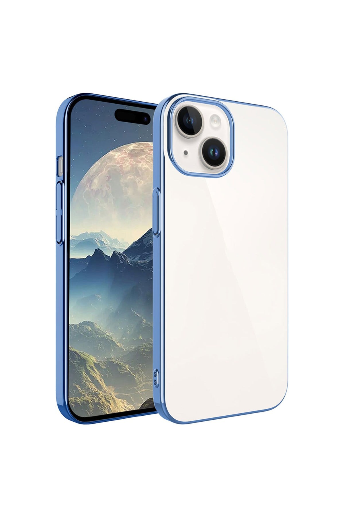 iPhone 15 Plus Uyumlu Sert PC Renkli Çerçeveli NVTH Riksos Kılıf-Sierra Mavi