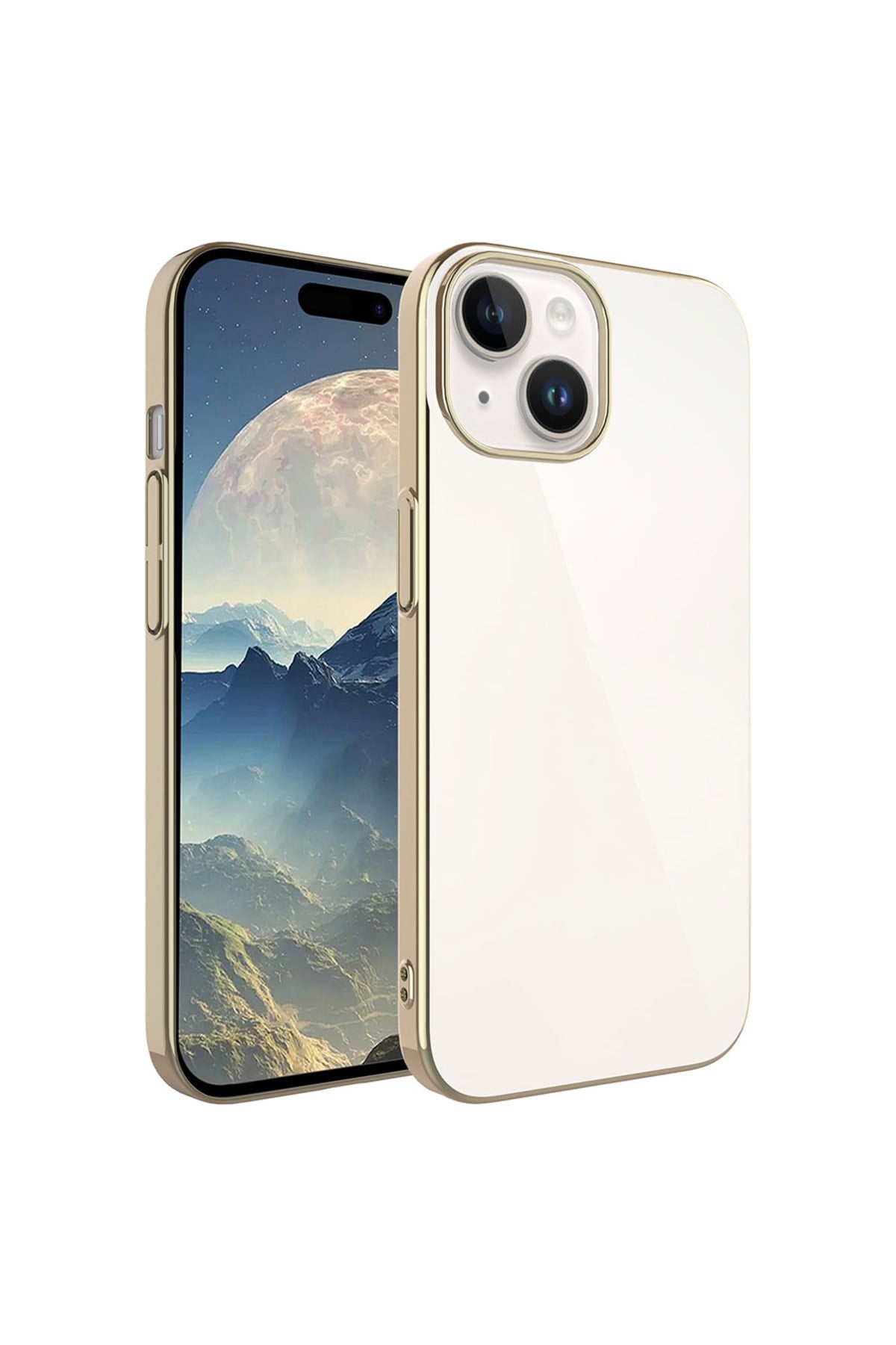iPhone 15 Plus Uyumlu Sert PC Renkli Çerçeveli NVTH Riksos Kılıf-Gold