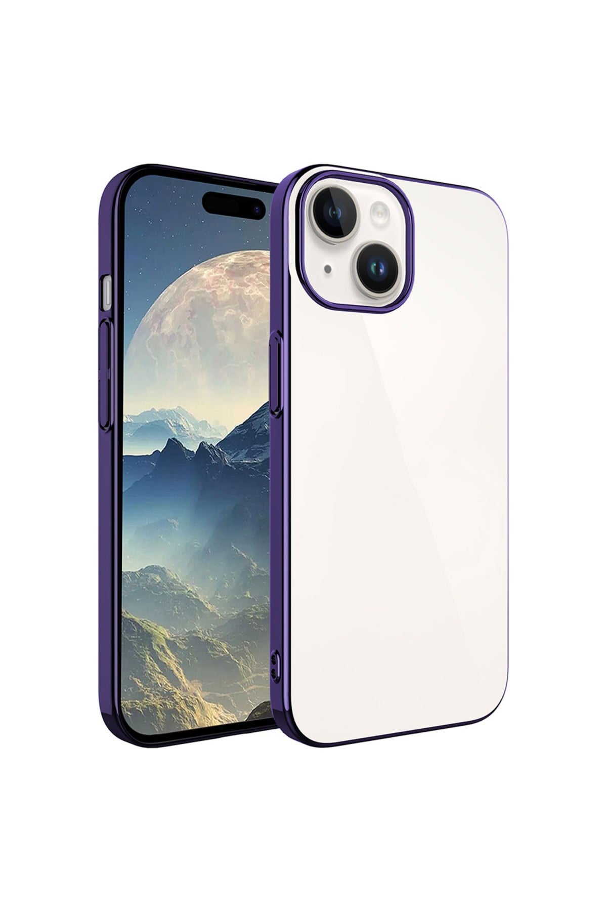 iPhone 15 Plus Uyumlu Sert PC Renkli Çerçeveli NVTH Riksos Kılıf-Derin Mor