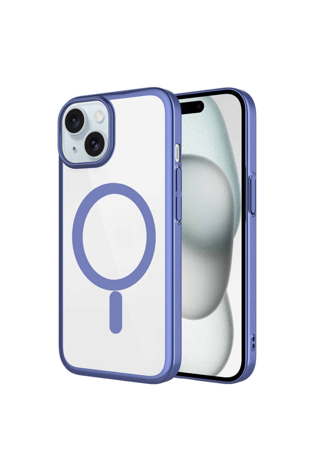 iPhone 15 Plus Uyumlu Wireless Şarj Özellikli Sert PC NVTH Mat Riksos Magsafe Kılıf-Mavi