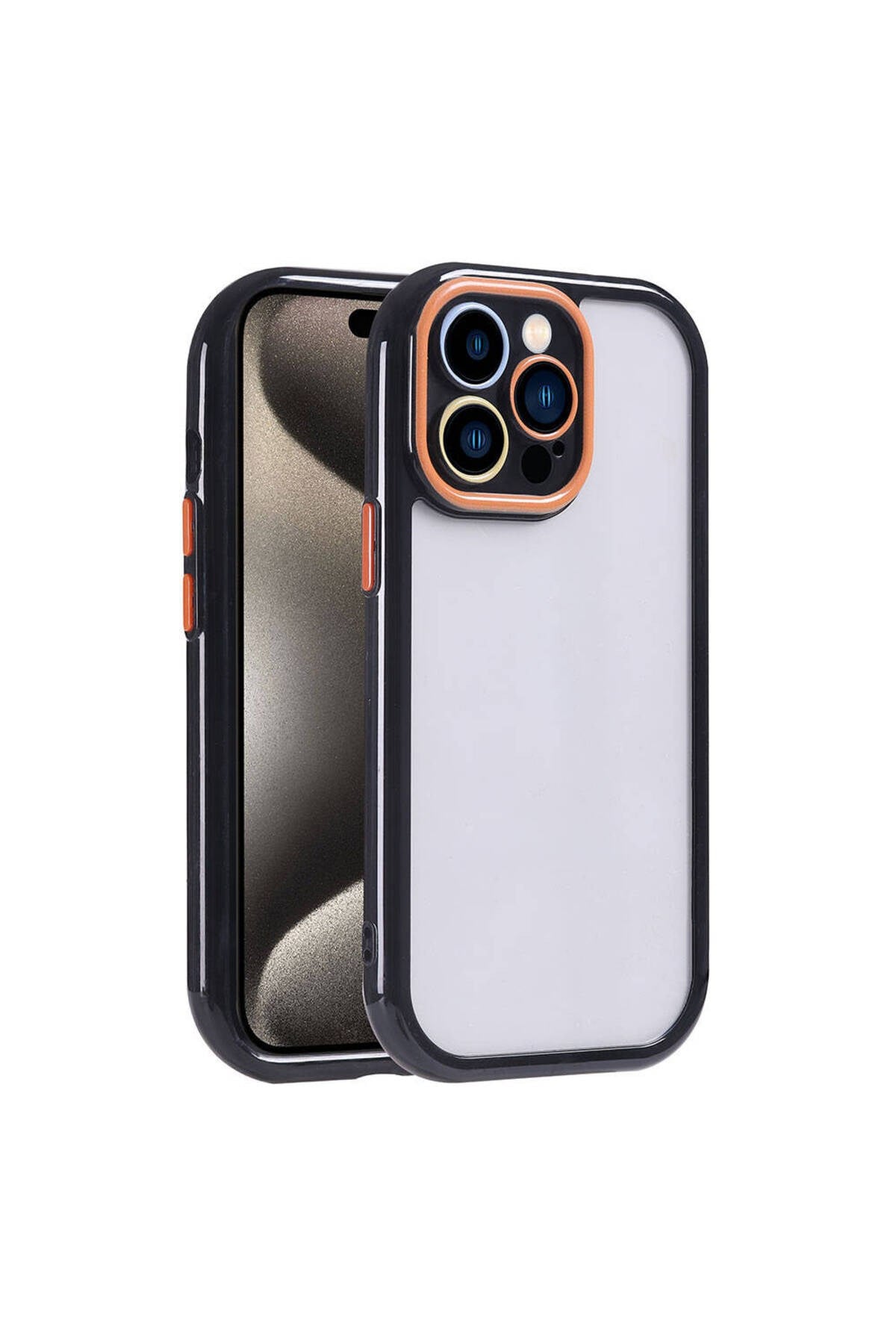 iPhone 15 Pro Kılıf Kamera Korumalı Renkli Kenar ve Çerçeve Tasarımlı NVTH Vitamin Kapak-Siyah