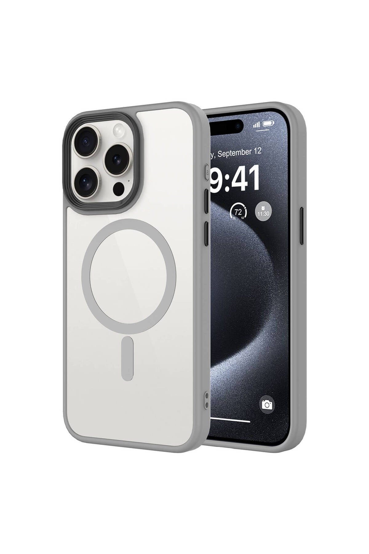 iPhone 15 Pro Kılıf Mat Arka Yüzey Wireless Şarj Özellikli NVTH Flet Magsafe Kapak - Titanyum