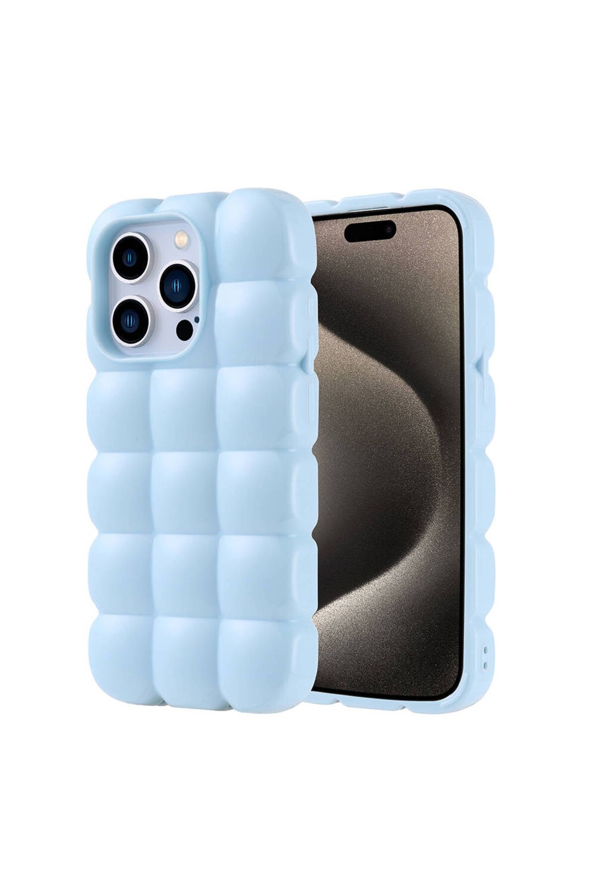 iPhone 15 Pro Kılıf Parlak Esnek Silikon NVTH Dom Dom Kapak - Mavi