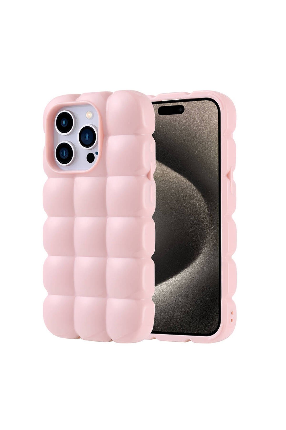 iPhone 15 Pro Kılıf Parlak Esnek Silikon NVTH Dom Dom Kapak - Pembe