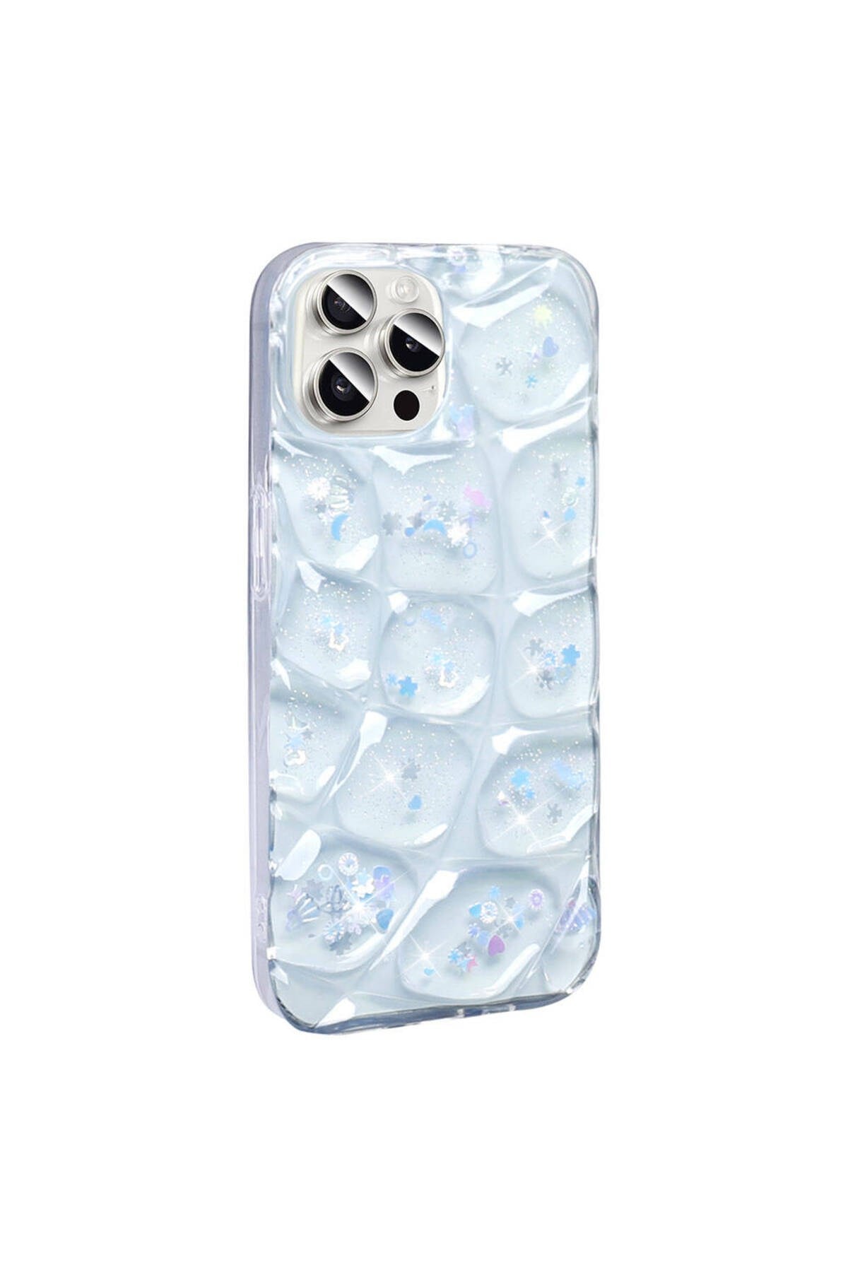 iPhone 15 Pro Kılıf Simli 3D Desenli NVTH Hacar Kapak - Beyaz