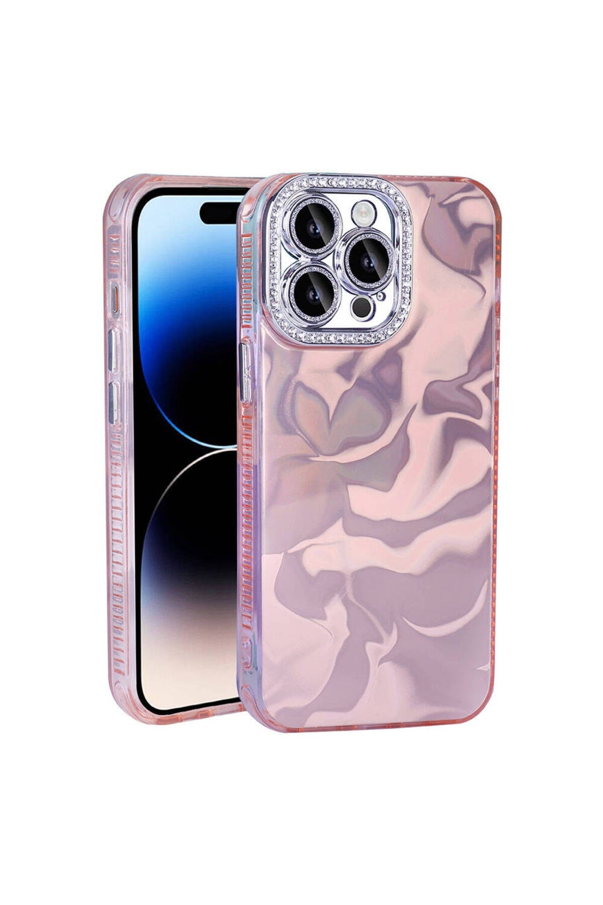 iPhone 15 Pro Max Kılıf Airbagli Parlak Taş Detay Tasarımlı NVTH Esila Kapak - Pembe
