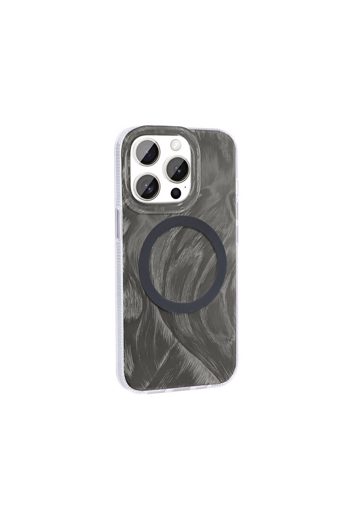 iPhone 15 Pro Max Kılıf Magsafe Şarj Özellikli Fırça Boya Desenli NVTH Palet Kapak - Gri