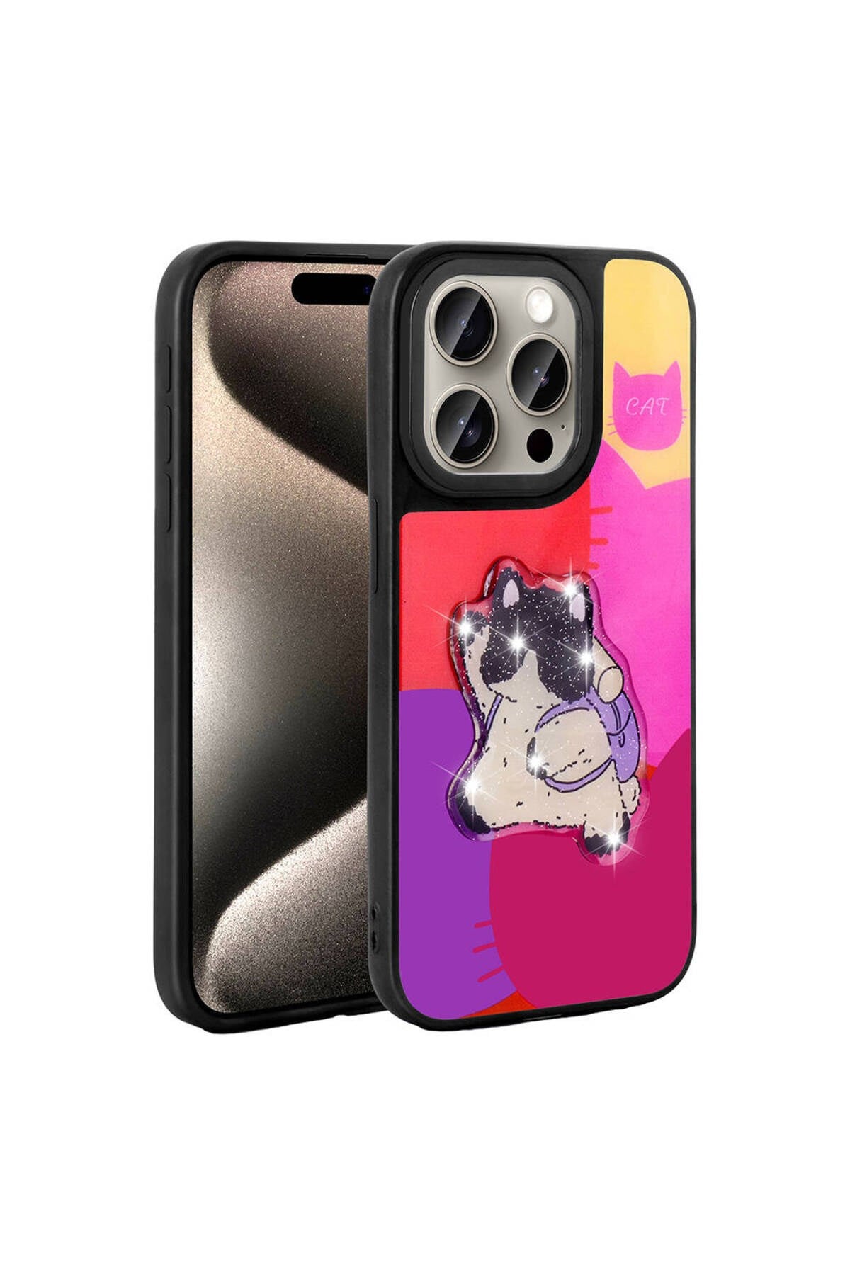 iPhone 15 Pro Max Kılıf Parlayan Kabartmalı İkonik Figürlü NVTH Amas Silikon Kapak - Mor