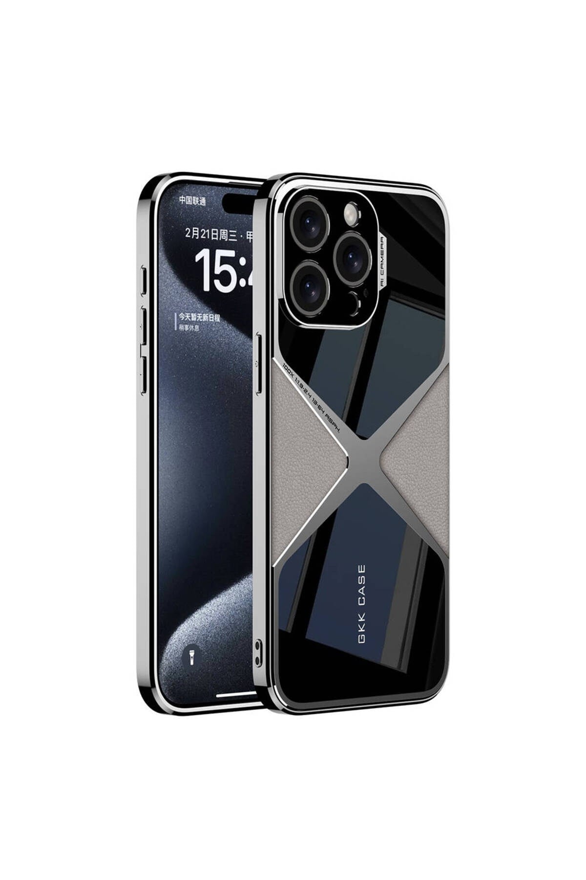 iPhone 15 Pro Max Kılıf Ultra İnce Kamera Korumalı PC + Deri Arka Yüzey NVTH X-Pro Kapak-Titan
