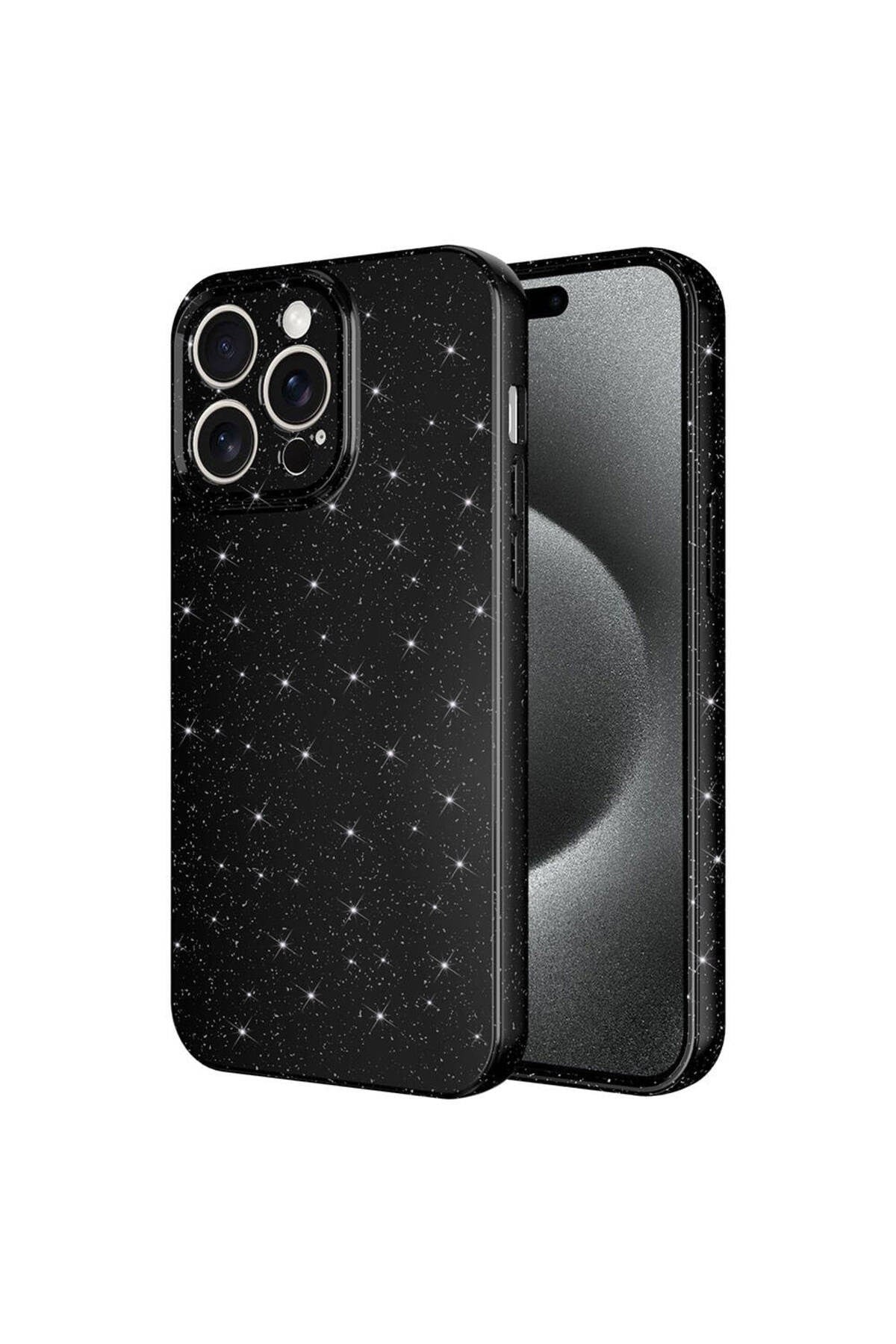 iPhone 15 Pro Max Uyumlu Kamera Korumalı Simli Lüks NVTH Koton Kılıf-Siyah