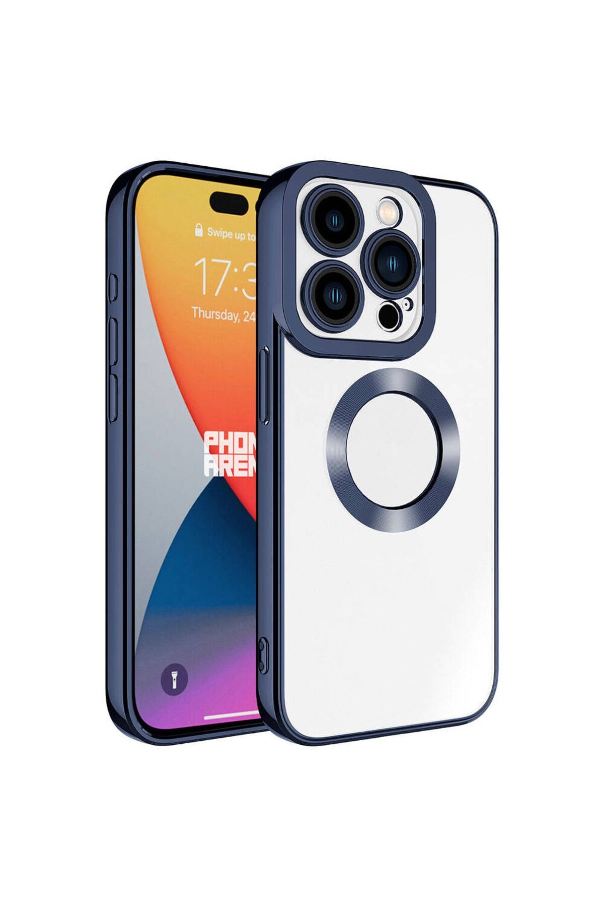 iPhone 15 Pro Max Uyumlu Kamera Korumalı Logo Gösteren NVTH Omega Kılıf-Lacivert