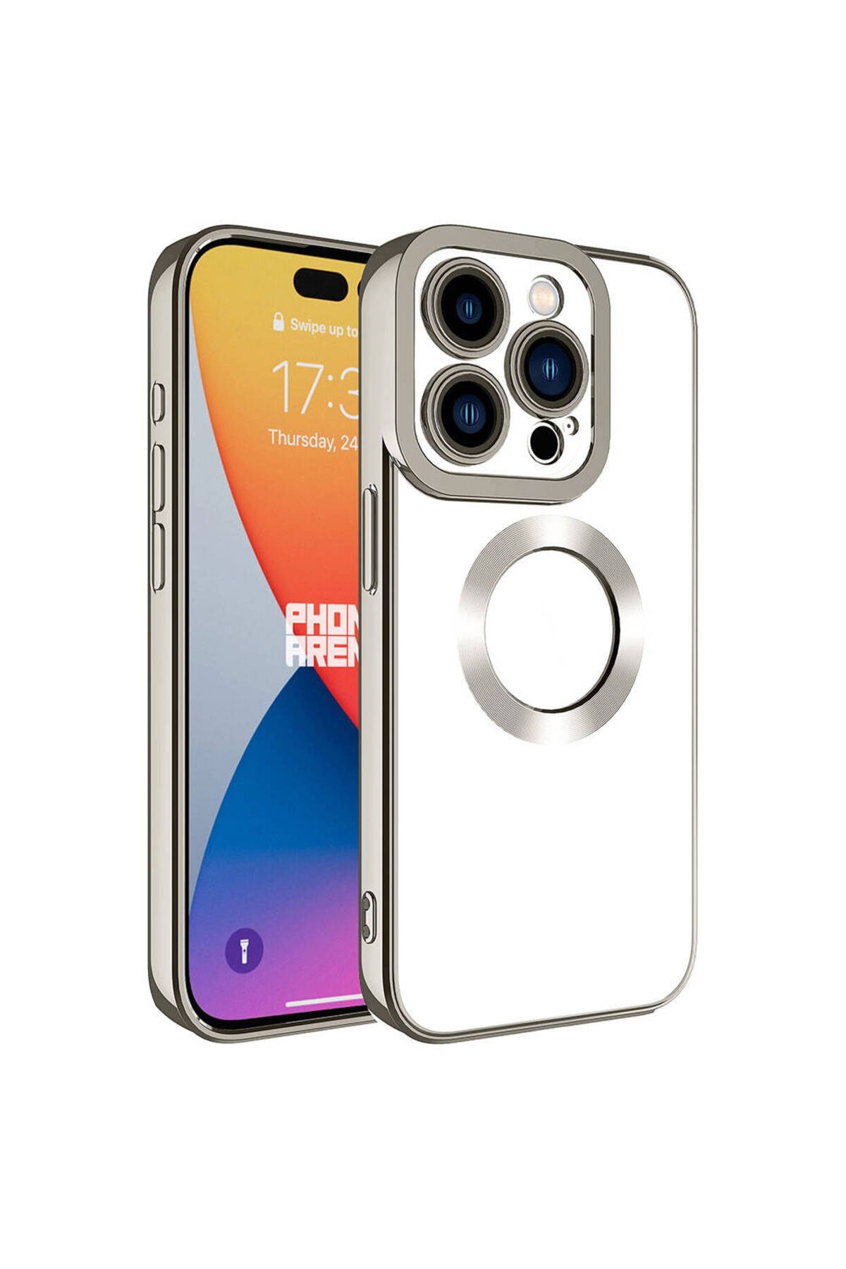 iPhone 15 Pro Max Uyumlu Kamera Korumalı Logo Gösteren NVTH Omega Kılıf-Titanyum