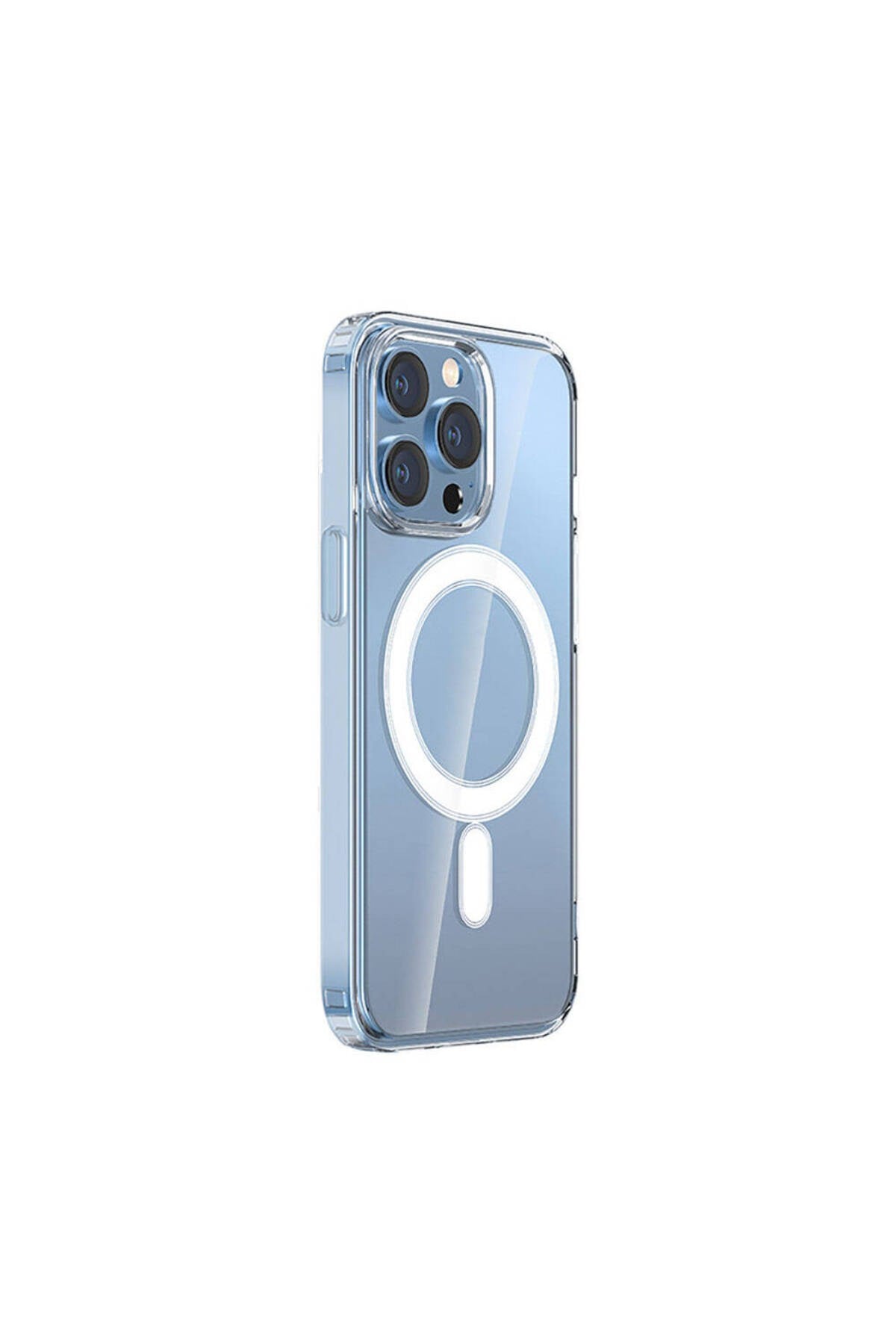 iPhone 15 Pro Max Uyumlu Magsafe Şarj Özellikli Şeffaf Sert PC NVTH Embos Kılıf-Renksiz