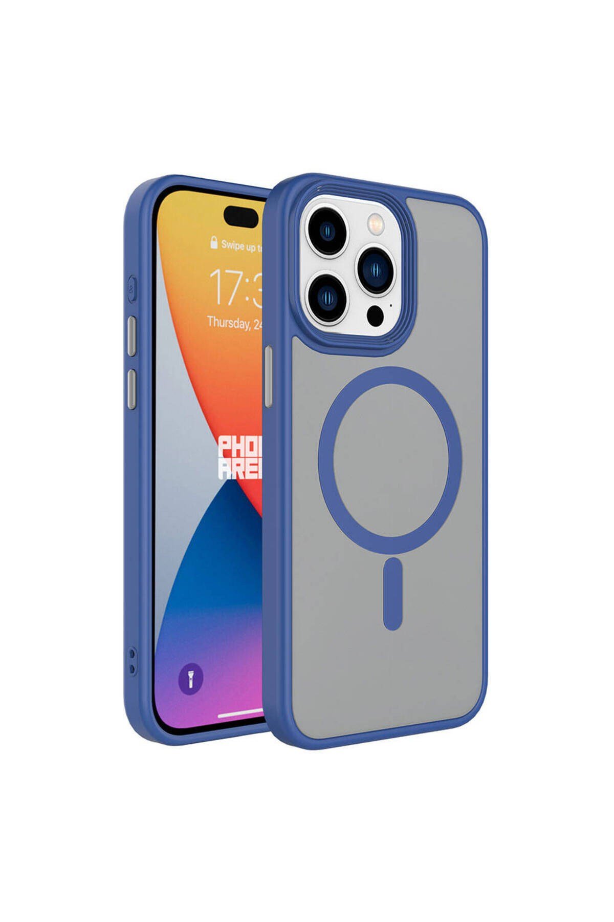 iPhone 15 Pro Max Uyumlu Mat Arka Yüzey Wireless Şarj Özellikli NVTH Flet Magsafe Kılıf-Mavi