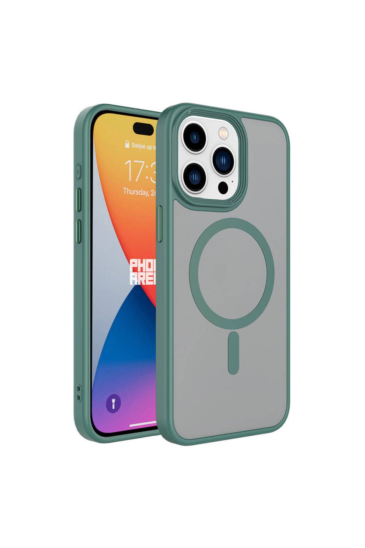 iPhone 15 Pro Max Uyumlu Mat Arka Yüzey Wireless Şarj Özellikli NVTH Flet Magsafe Kılıf-Yeşil