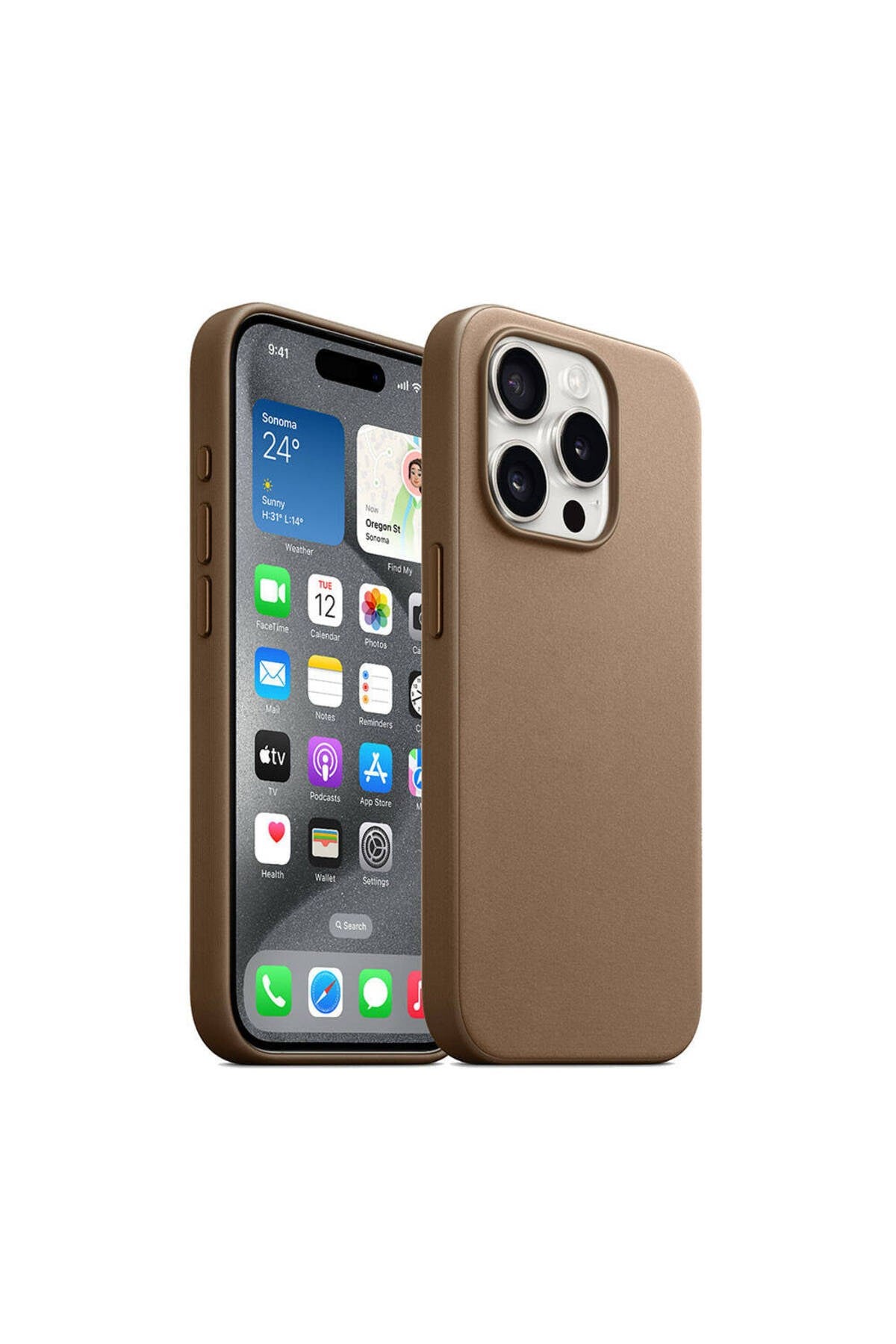iPhone 15 Pro Max Uyumlu NVTH Magsafe Şarj Özellikli Mikro Fiber Optimal Kılıf-Kahverengi