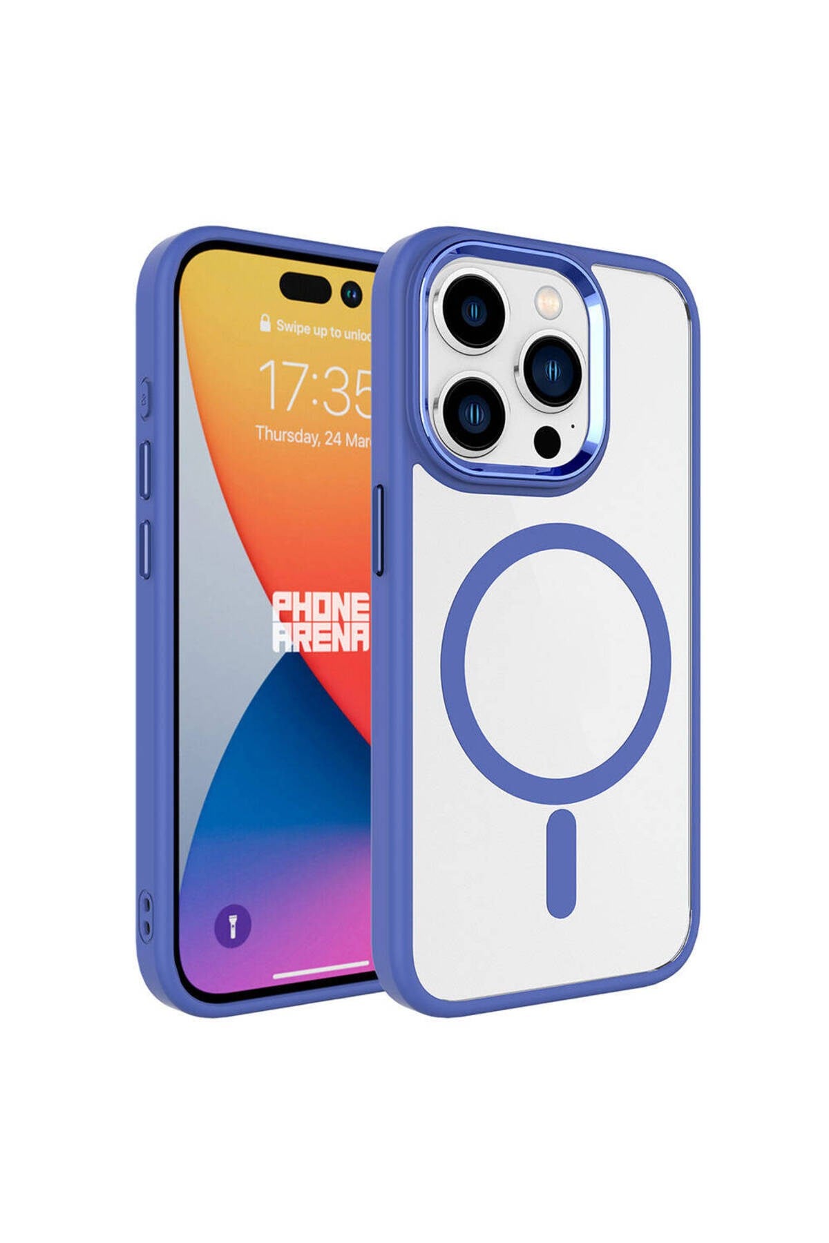 iPhone 15 Pro Max Uyumlu Wireless Şarj Özellikli NVTH Krom Magsafe Silikon Kılıf-Mavi