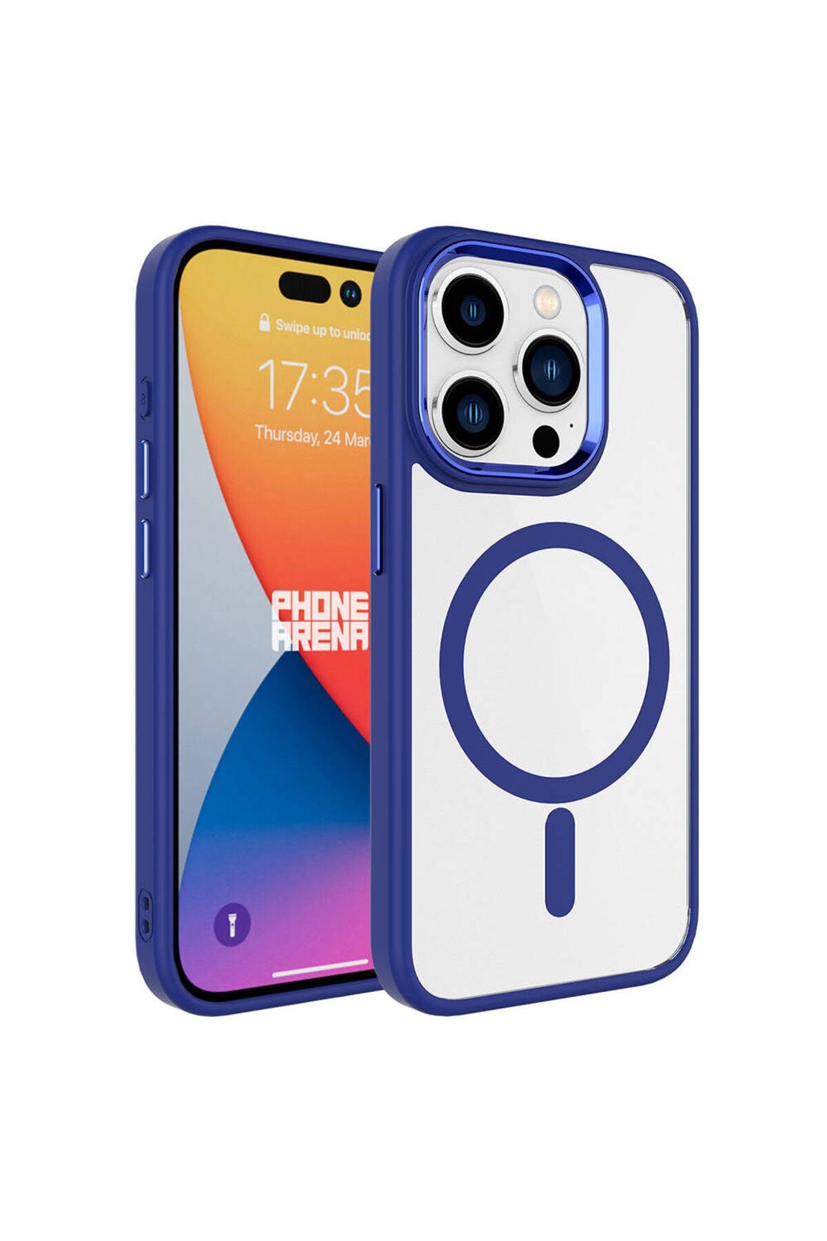 iPhone 15 Pro Max Uyumlu Wireless Şarj Özellikli NVTH Krom Magsafe Silikon Kılıf-Lacivert