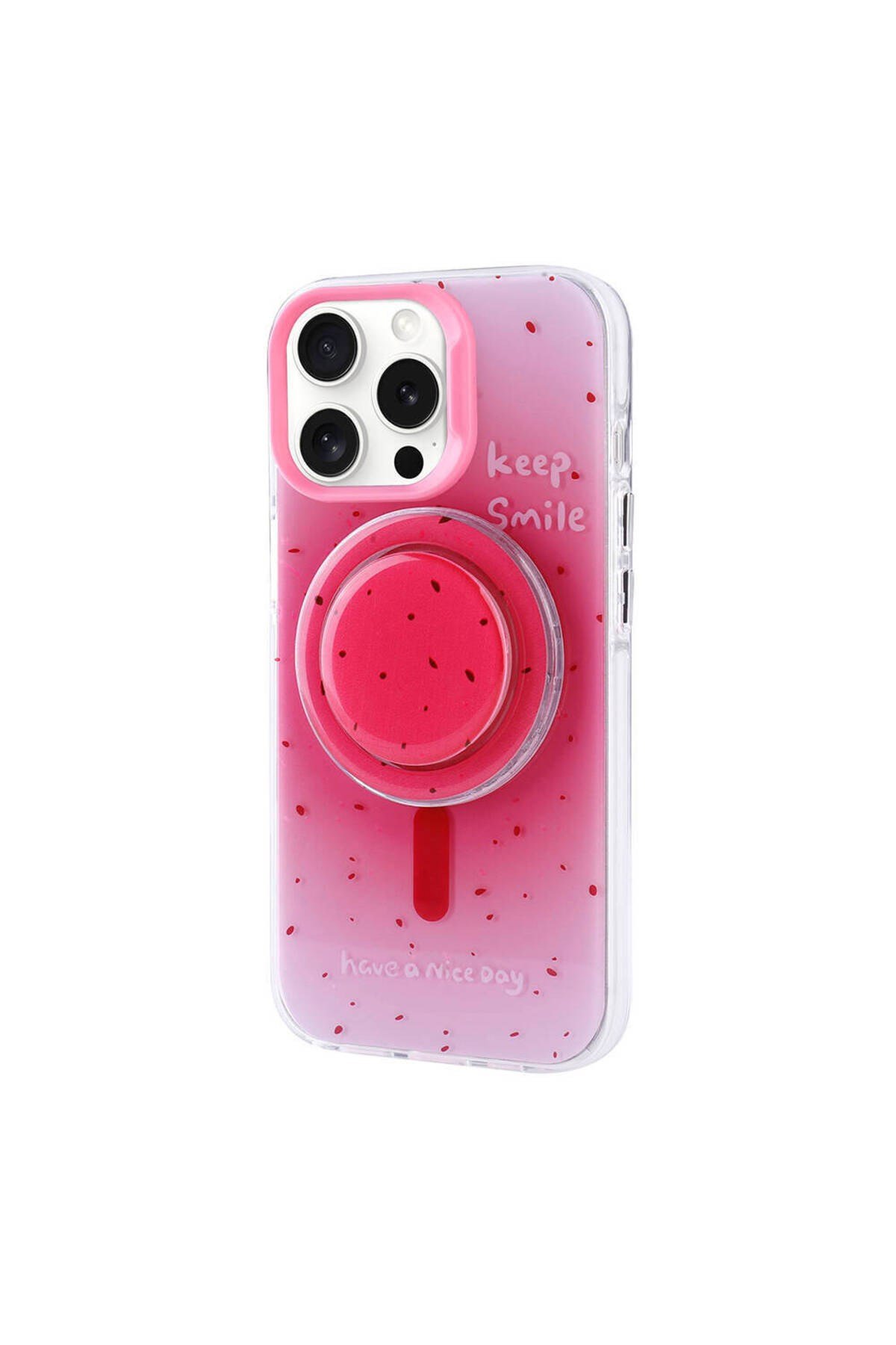 iPhone 15 Pro NVTH Magsafe Şarj Özellikli Tak-Çıkar Pop Soketli NVTH Tiktok Kılıf-Pembe Koyu
