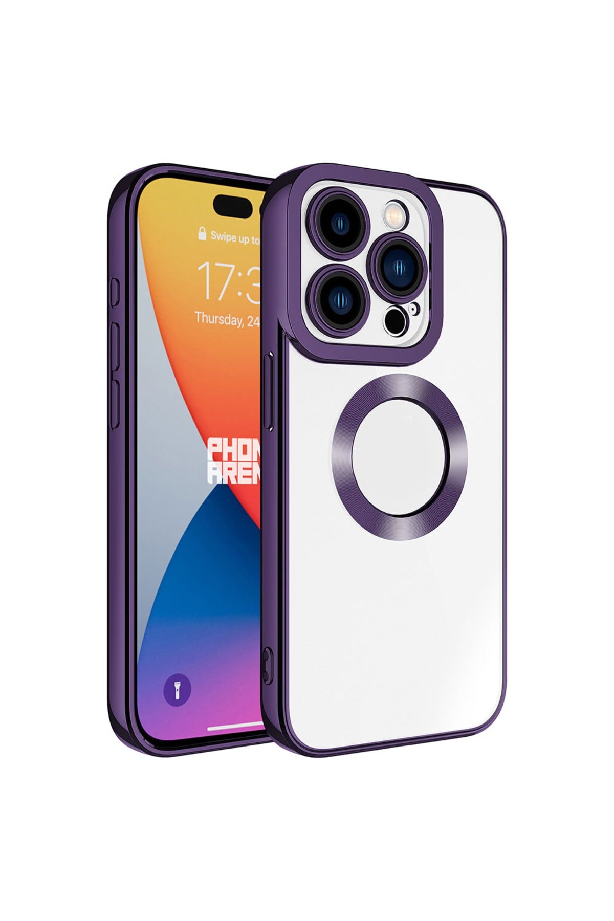 iPhone 15 Pro Uyumlu Kamera Korumalı Logo Gösteren NVTH Omega Kılıf-Derin Mor