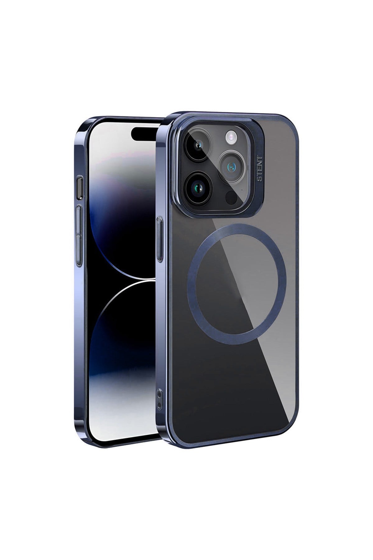 iPhone 15 Pro Uyumlu Magsafe Wireless Şarj Özellikli Standlı NVTH Klon Kılıf-Lacivert