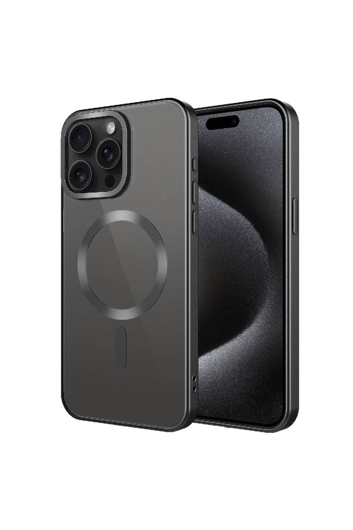 iPhone 15 Pro Uyumlu Mat Tasarımlı Magsafe Wireless Şarj Özellikli NVTH Mat Setro Kılıf-Siyah