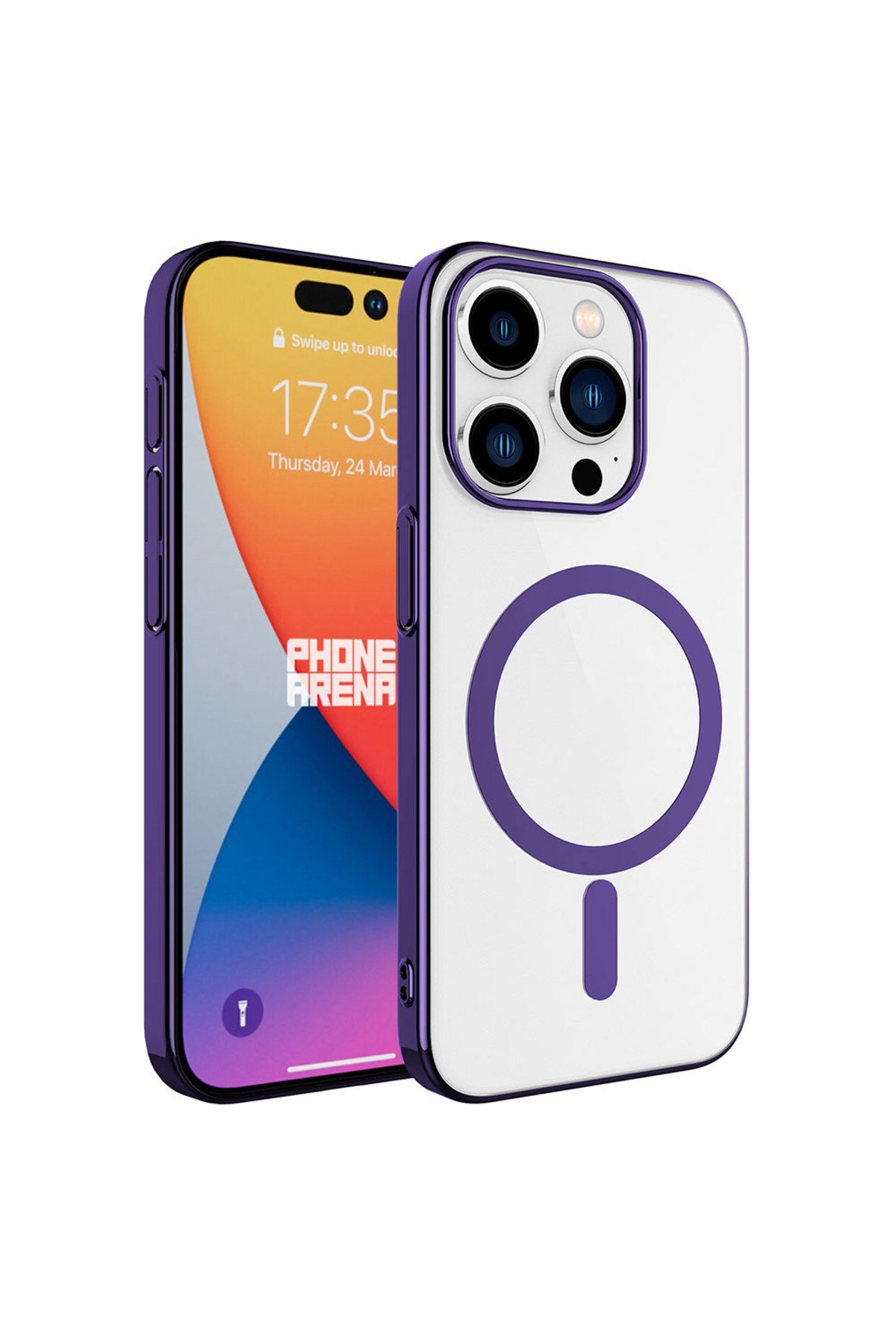iPhone 15 Pro Uyumlu NVTH Wireless Şarj Özellikli Pixel Magsafe Kılıf-Derin Mor