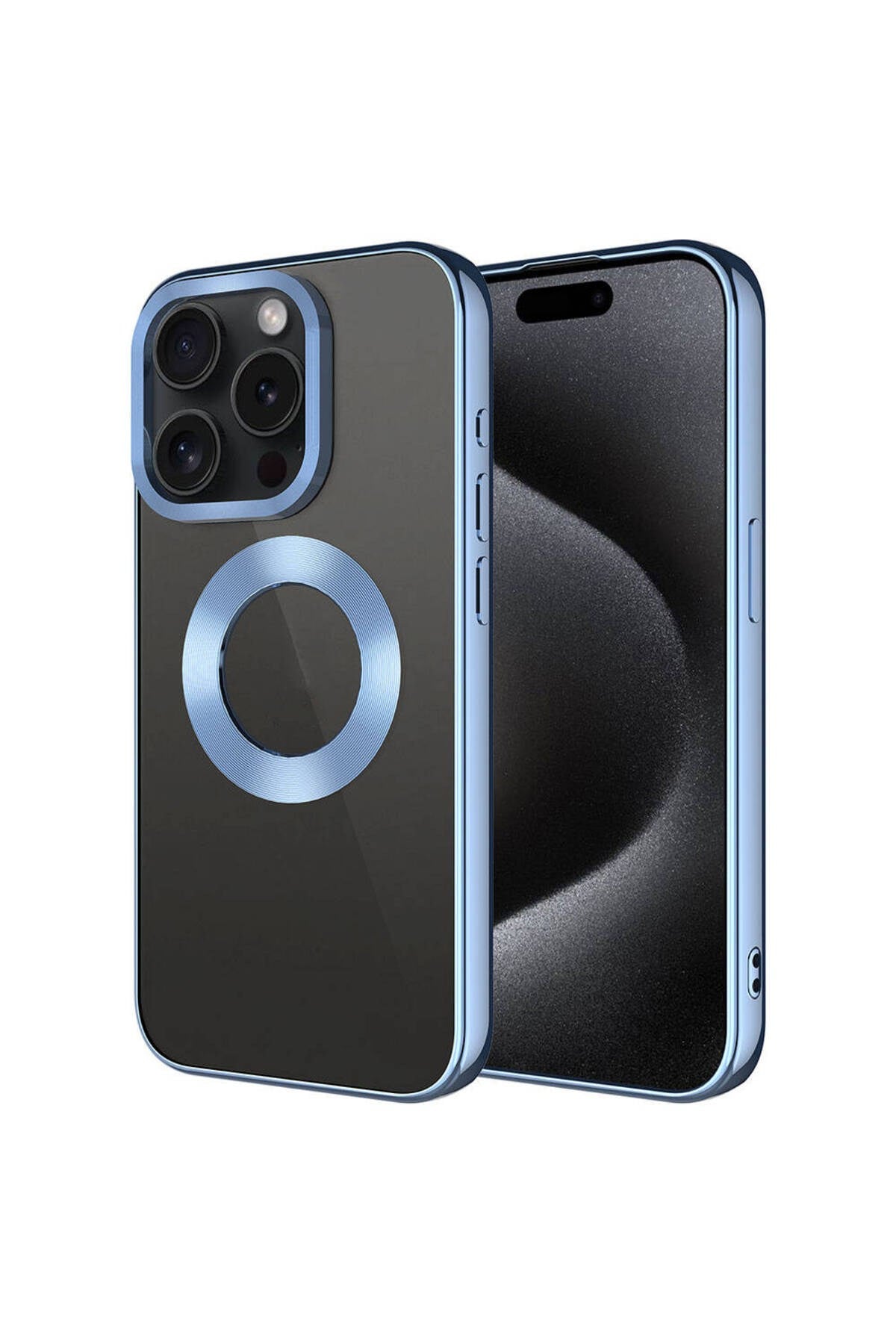 iPhone 15 Pro Uyumlu Tek Kamera Çerçeveli Logo Gösteren NVTH Omega Kılıf-Sierra Mavi