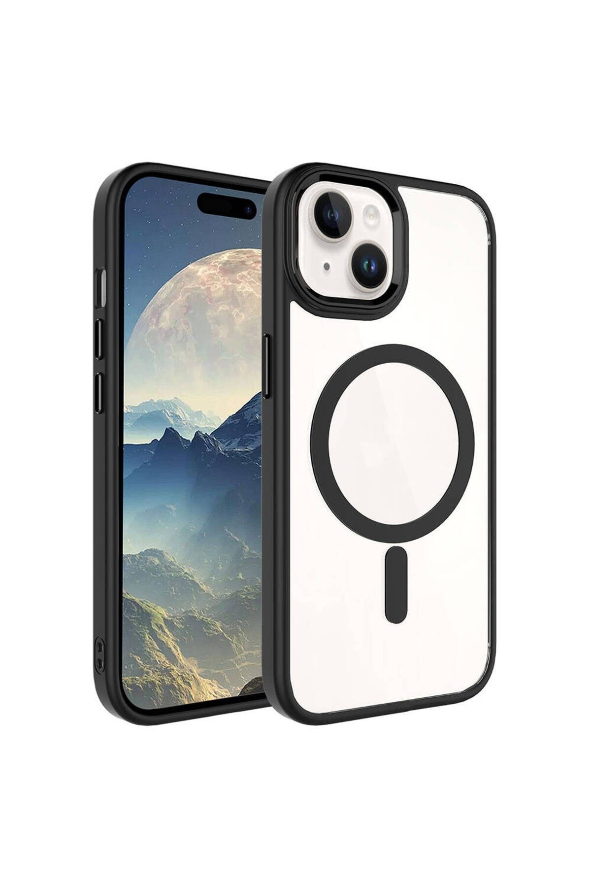 iPhone 15 Uyumlu Wireless Şarj Özellikli NVTH Krom Magsafe Silikon Kılıf-Siyah