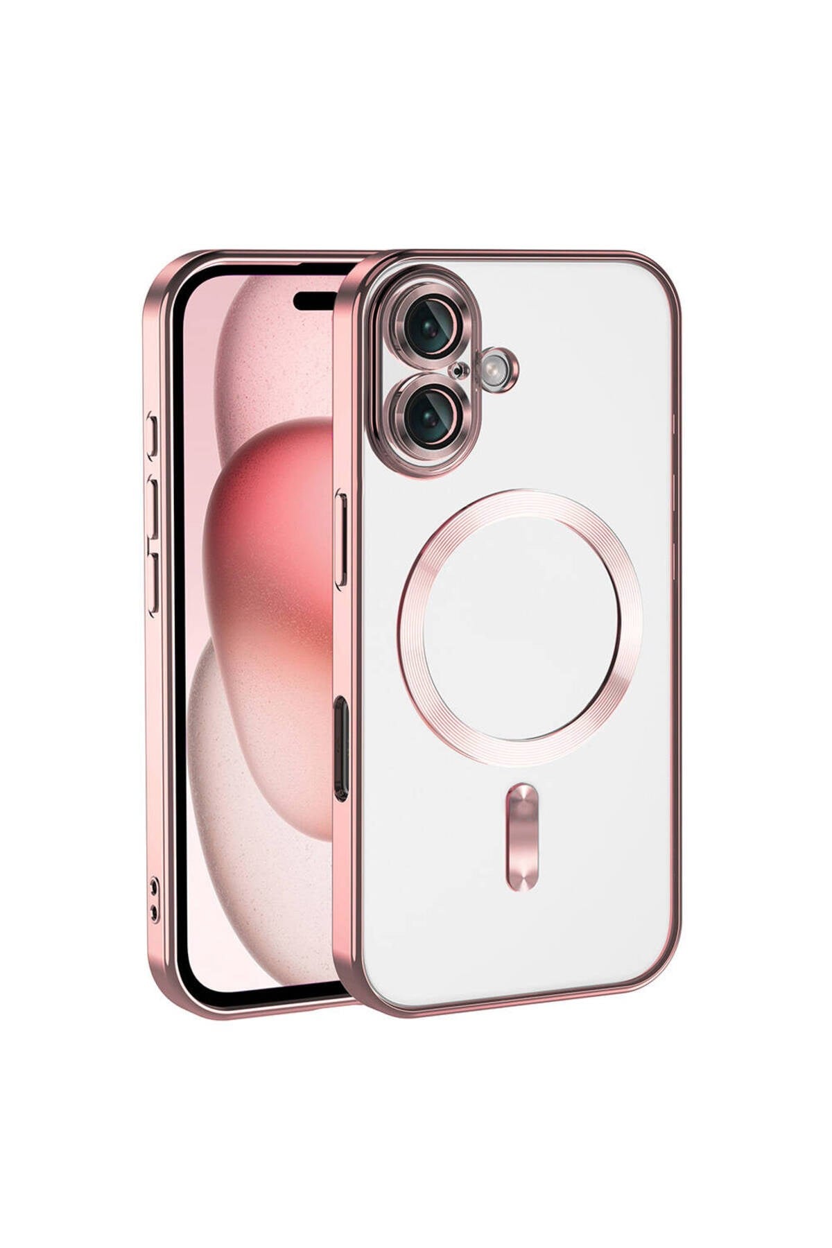 iPhone 16 Kılıf Kamera Korumalı Magsafe Wireless Şarj Özellikli NVTH Demre Kapak - Rose Gold