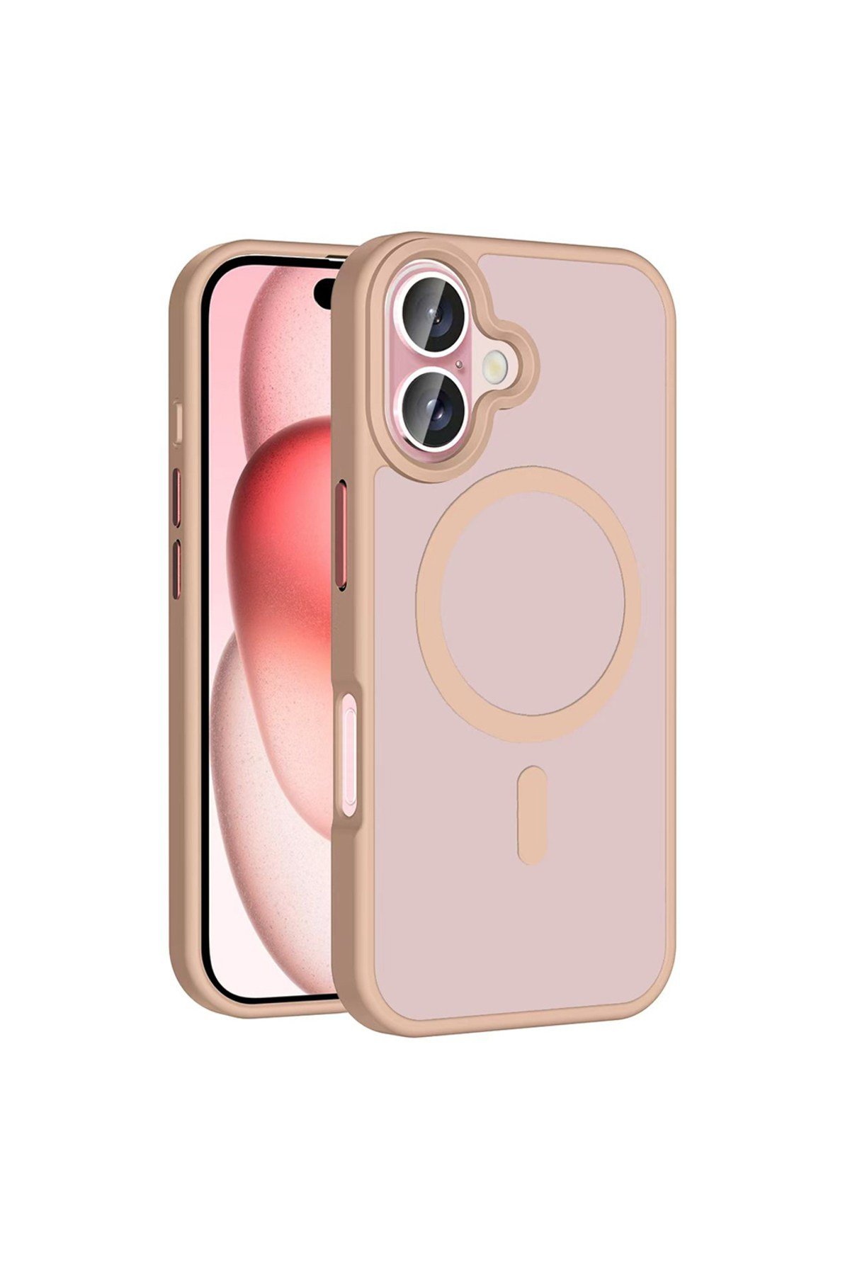 iPhone 16 Kılıf Magsafe Şarj Özellikli Mat Arka Yüzey NVTH Sio Kapak - Rose Gold
