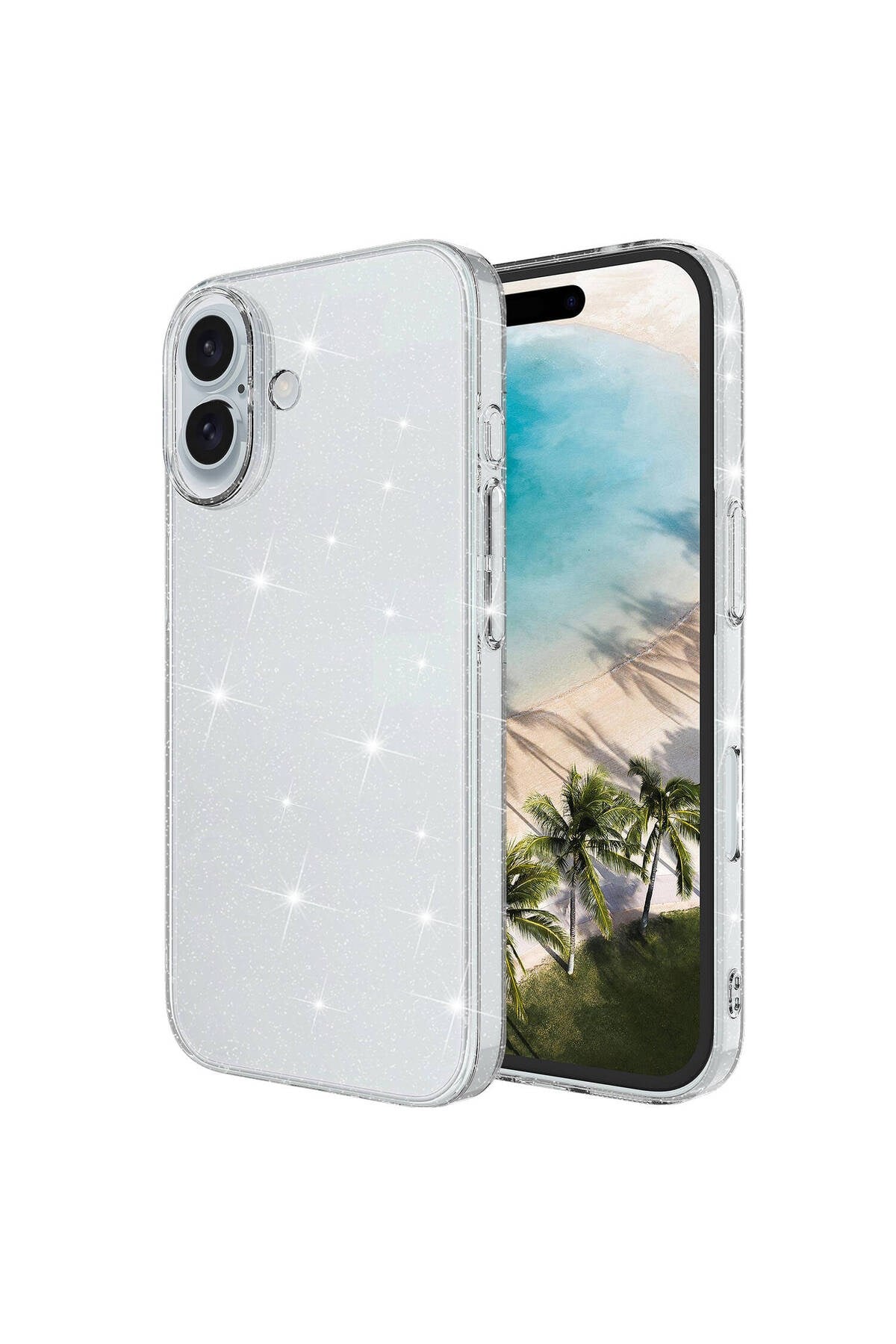 iPhone 16 Kılıf Parlayan Simli Şeffaf NVTH Redos Kapak-Şeffaf