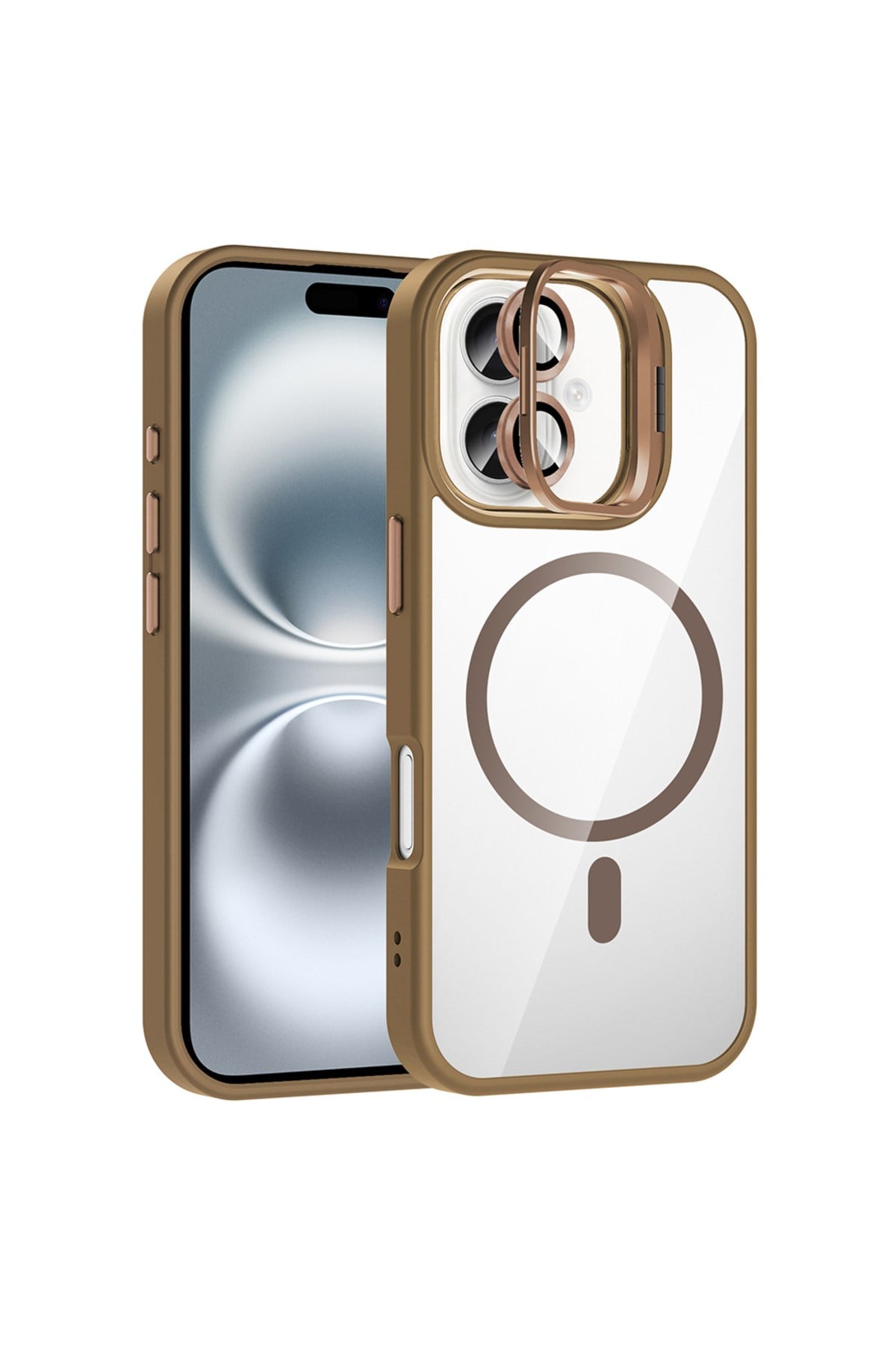 iPhone 16 Kılıf Standlı ve Kamera Lens Hediyeli M-Safe Şarj Özellikli NVTH Etro Kapak - Desert Titan