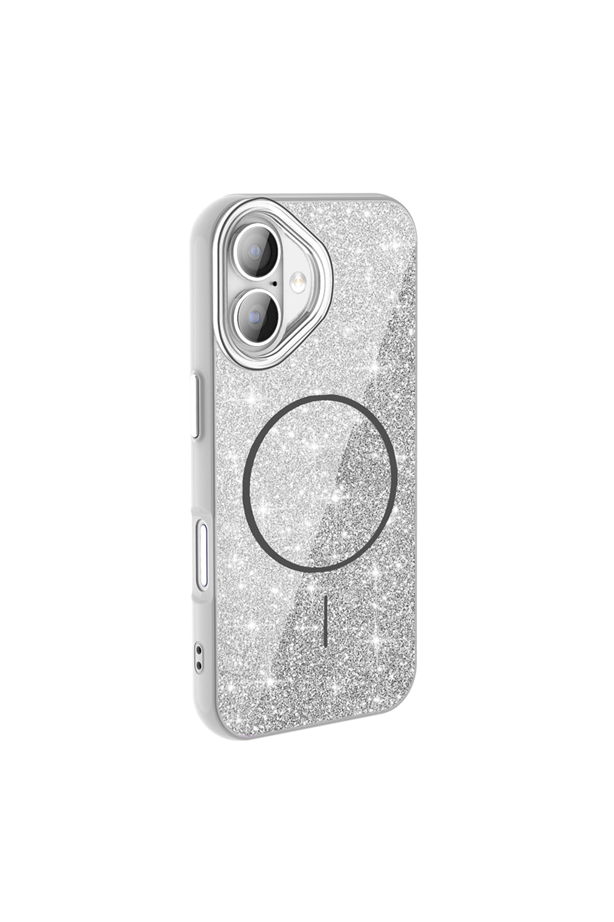 iPhone 16 Plus Kılıf Magsafe Şarj Özellikli Parlayan Simli NVTH Okso Kapak - Beyaz