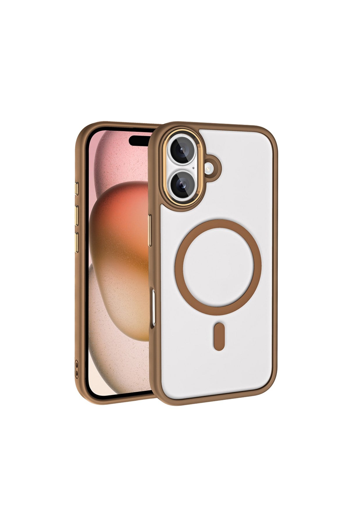 iPhone 16 Plus Kılıf Wireless Şarj Özellikli NVTH Krom Magsafe Silikon Kapak - Rose Brown