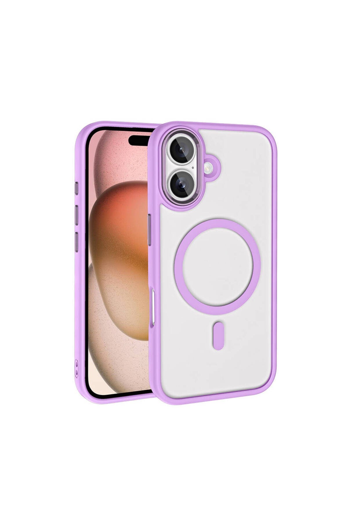 iPhone 16 Plus Kılıf Wireless Şarj Özellikli NVTH Krom Magsafe Silikon Kapak-Pembe