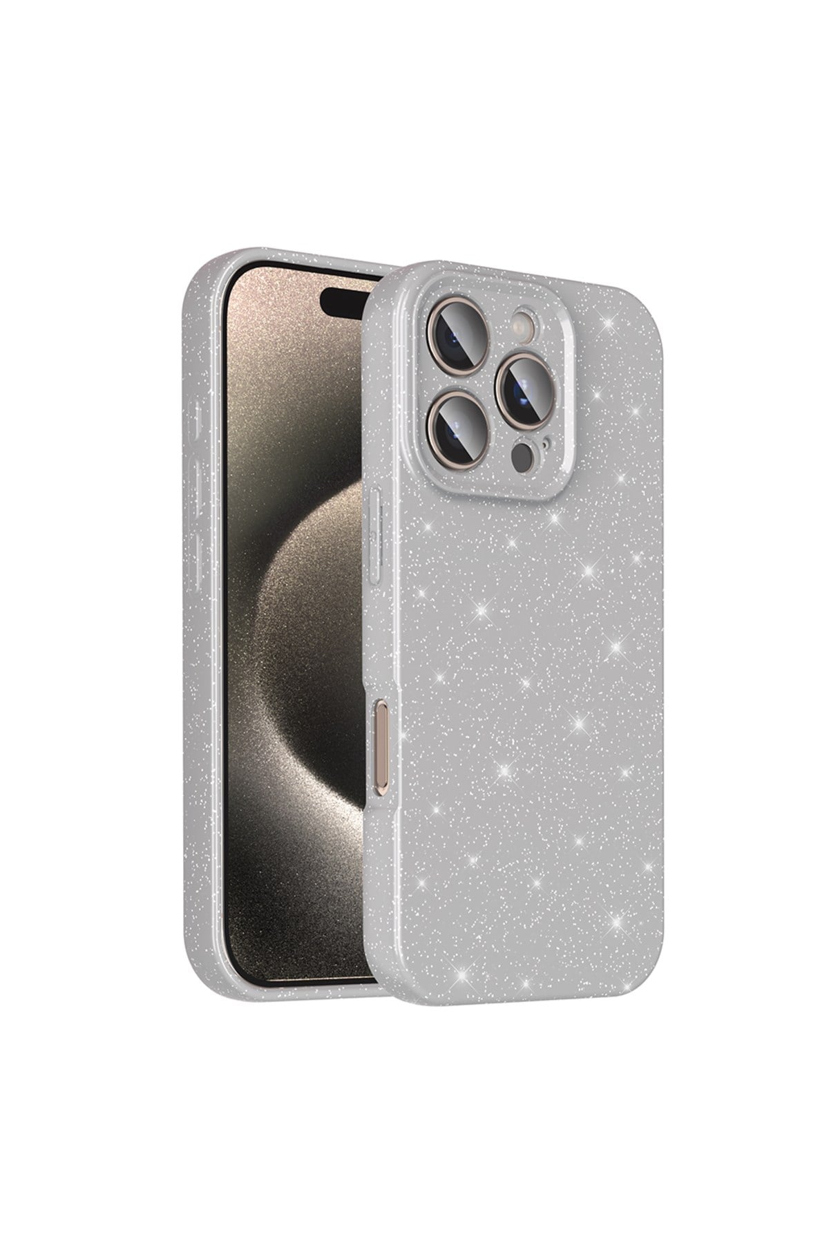 iPhone 16 Pro Kılıf Kamera Korumalı Simli Lüks NVTH Koton Kapak - Gümüş