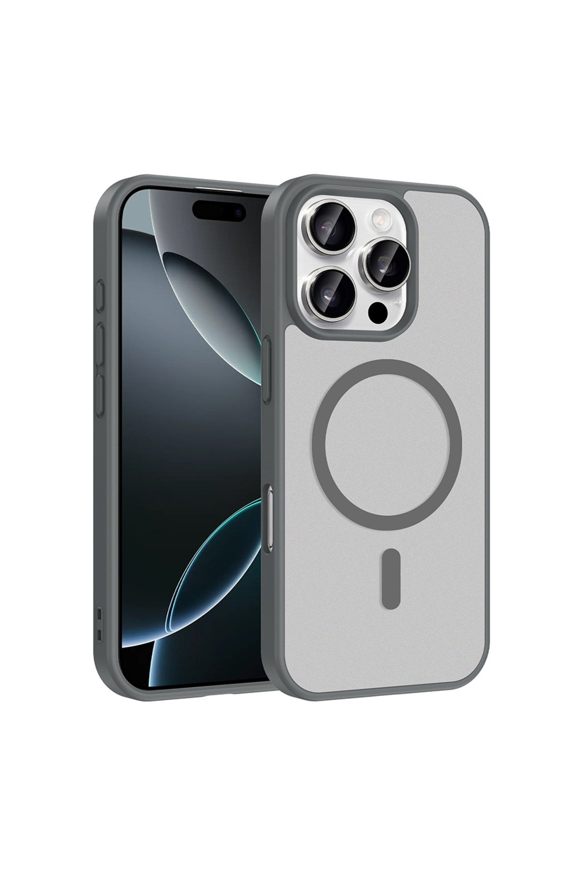 iPhone 16 Pro Kılıf M-safe Şarj Özellikli NVTH Babet Kapak - Gri