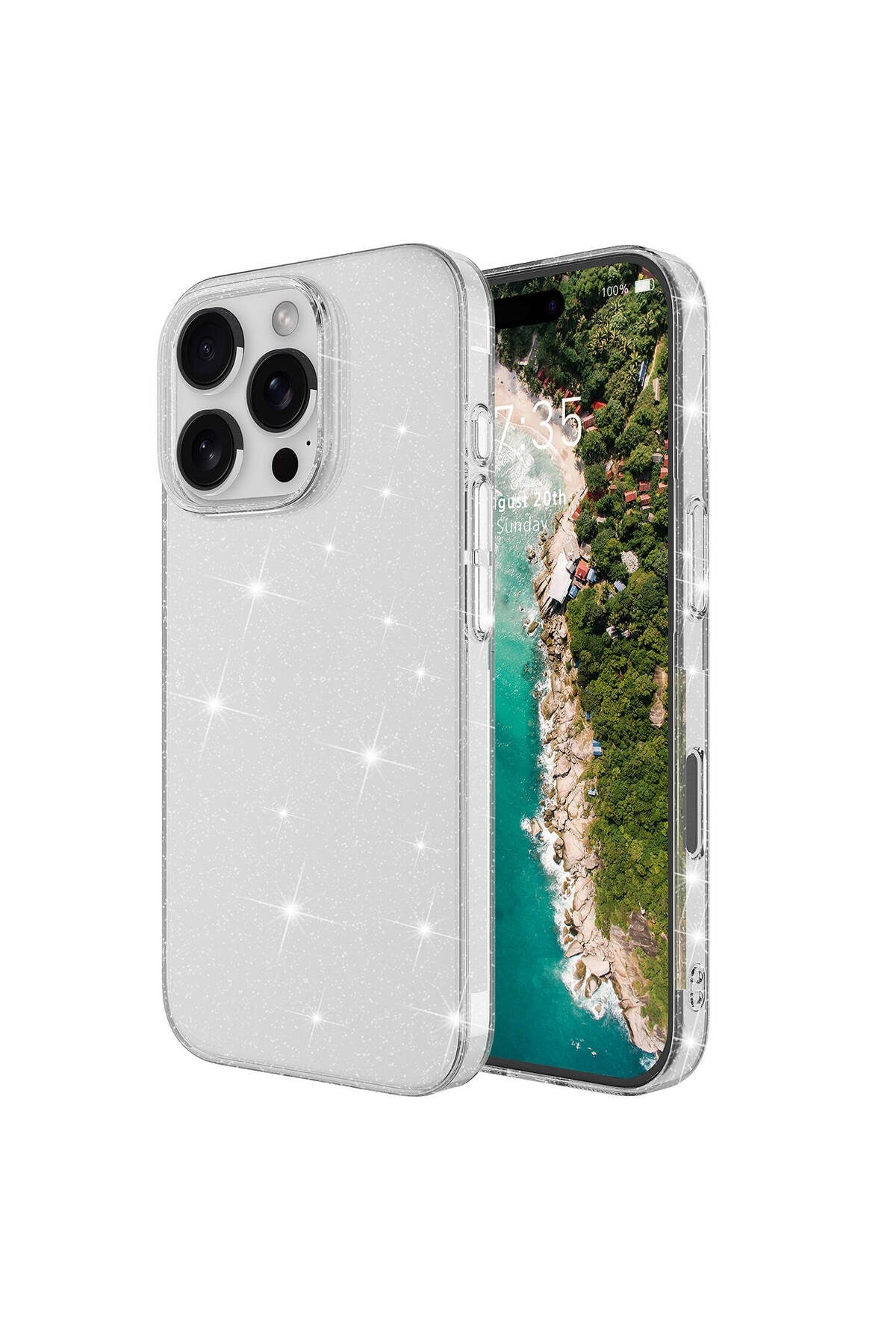 iPhone 16 Pro Kılıf Parlayan Simli Şeffaf NVTH Redos Kapak-Şeffaf