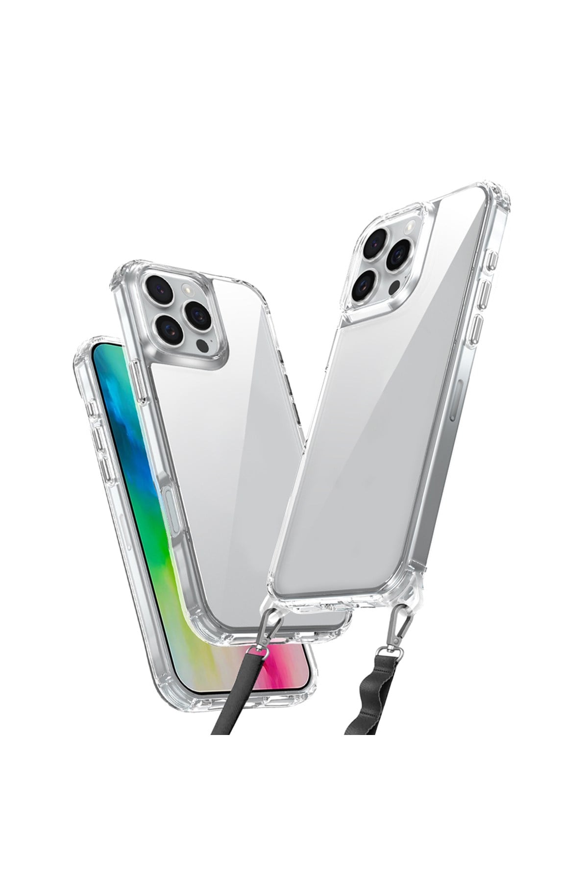iPhone 16 Pro Max Kılıf Airbagli Takılabilir Askı Aparatlı NVTH Snap Silikon Kapak - Şeffaf