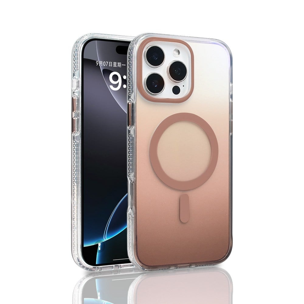 iPhone 16 Pro Max Kılıf M-safe Şarj Özellikli Transparan Renk Geçişli NVTH Toros Kapak - Rose Gold