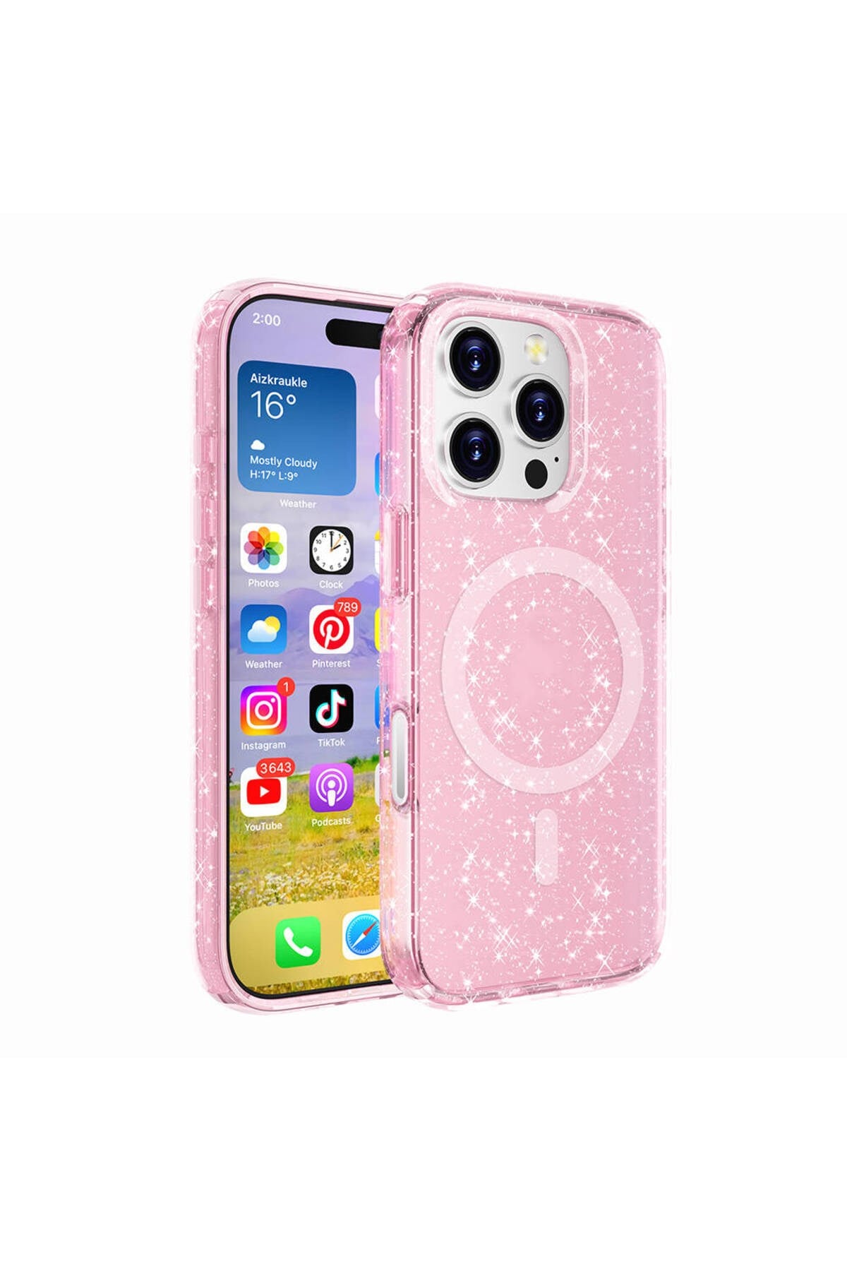 iPhone 16 Pro Max Kılıf Magsafe Şarj Özellikli Parlayan Simli Saydam Renkli NVTH Allstar Kapak